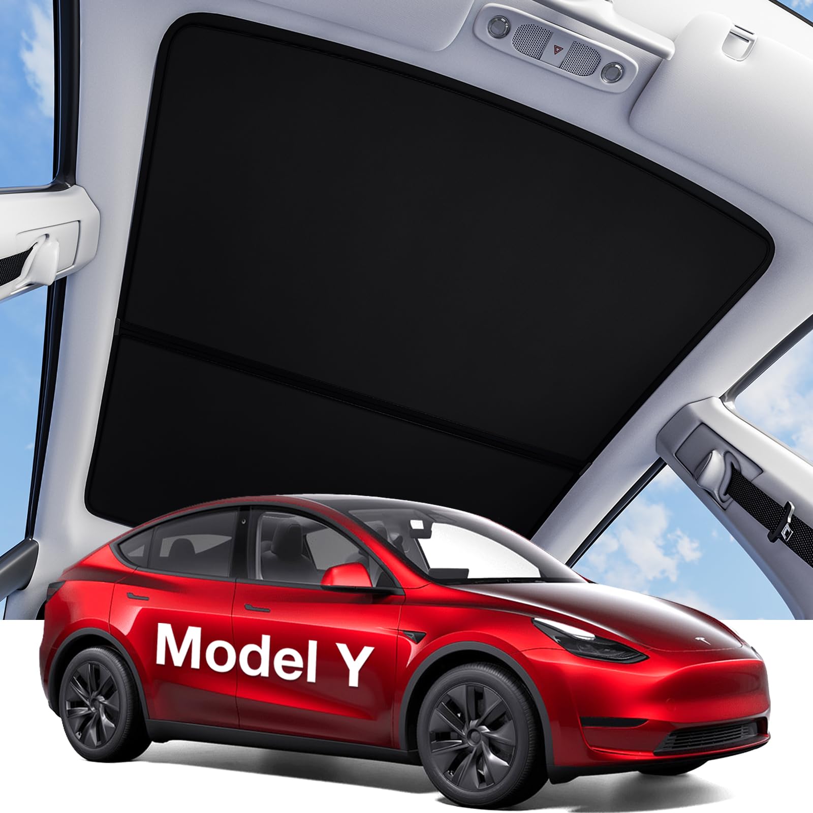 Wigoo 2025 Upgrade Tesla Model Y Sunshade Roof [Never Sag, Nano Ice-Crystal Coatings] 3-Gen Heat Insulation Glass Roof Sun Shade