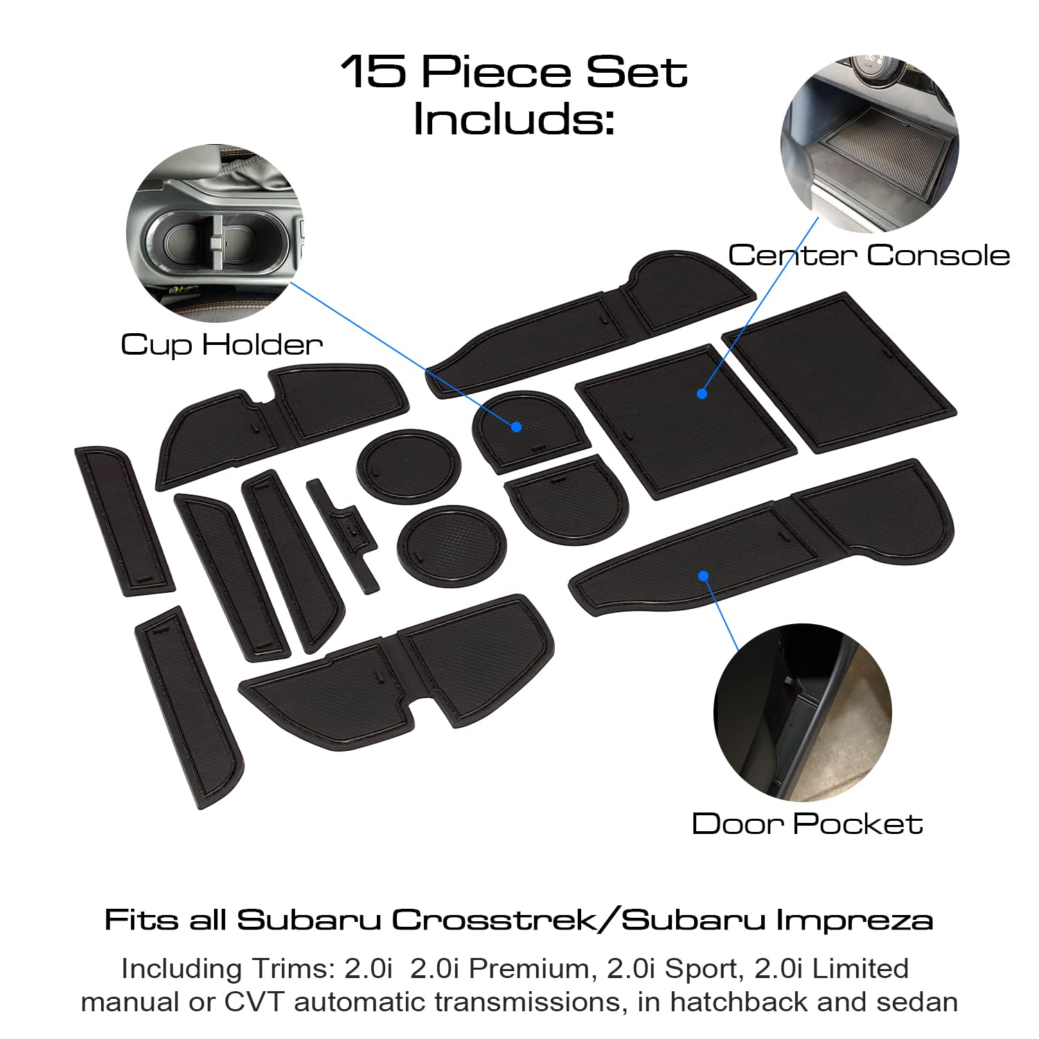 Mochent Cup Holder Insert For Subaru Crosstrek 2023 2022 2021 2020 2019 2018 And For Subaru Impreza 2017-2023 Center Console Mat Non-Slip Door Pocket Liners Interior Accessories (Black)