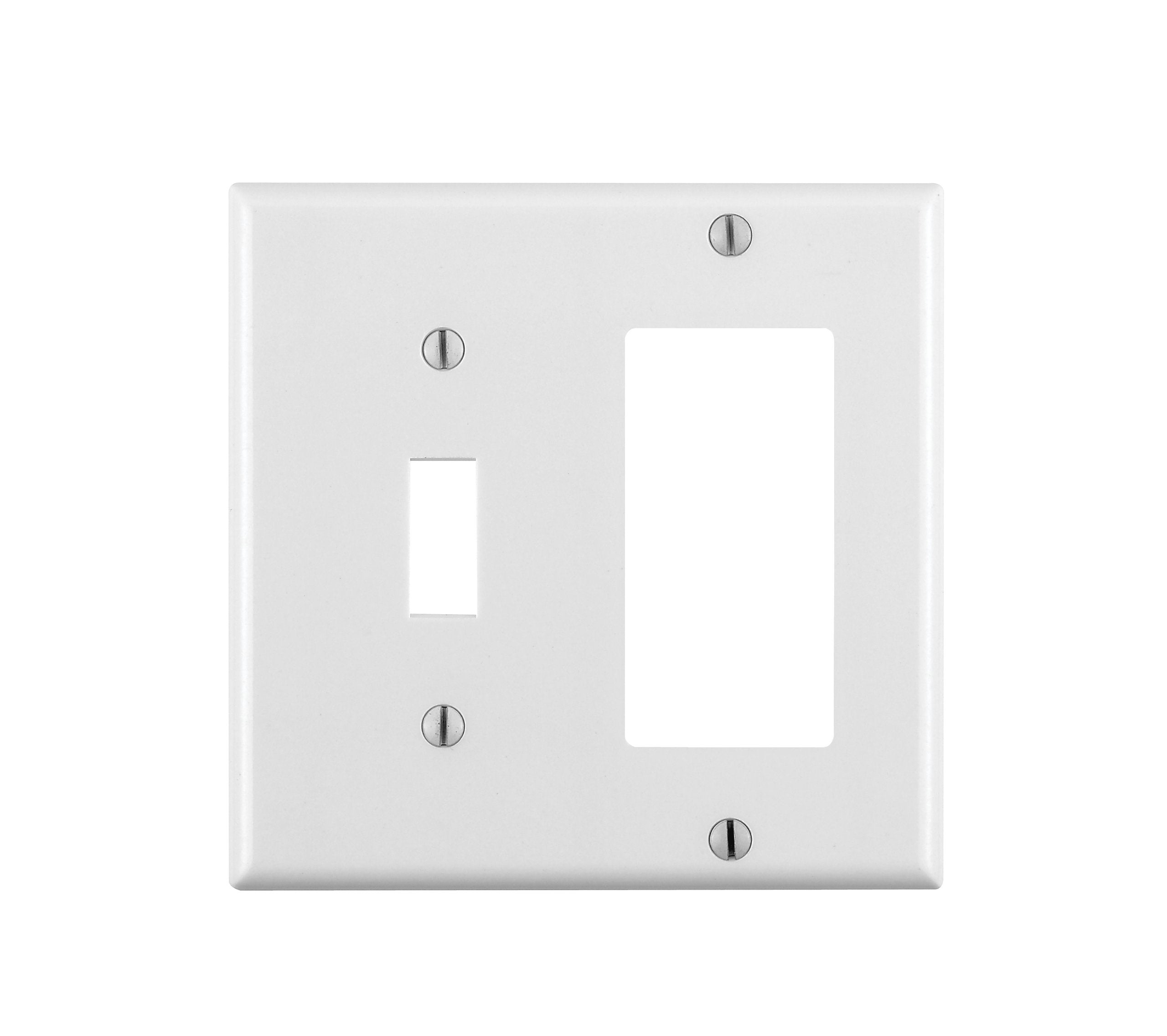 Leviton 80405-W 2-Gang 1-Toggle 1-Decora/Gfci Device Combination Wallplate, Standard Size, Thermoset, Device Mount, White