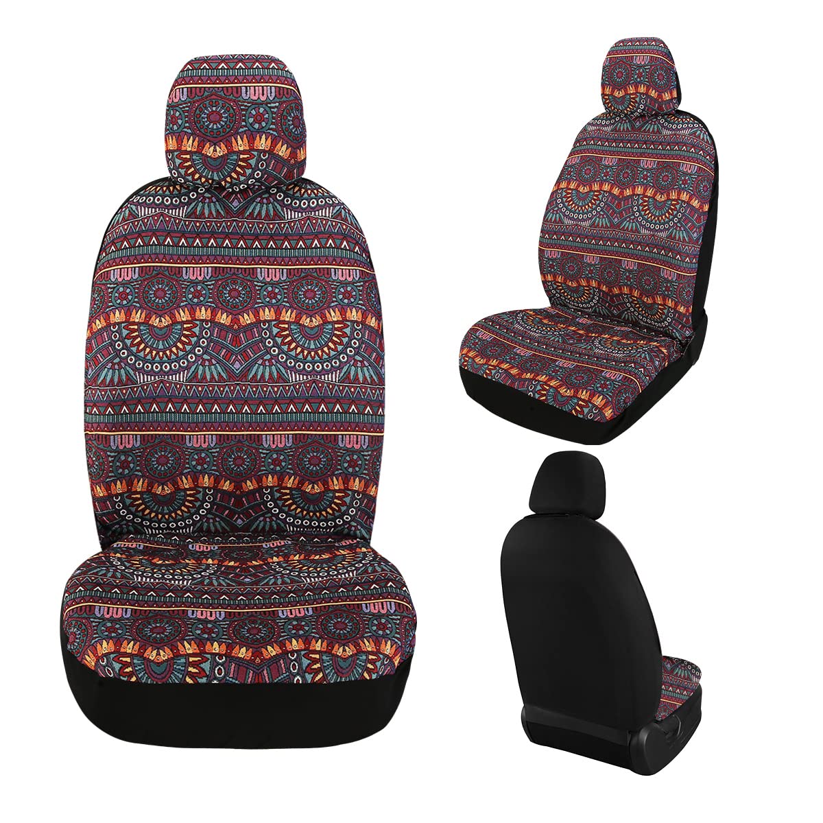 PONYJOYUP Baja Saddle Blanket Car 4PCS Front, Breathable and Washable Striped Woven Automotive Vehicle Universal Boho Seat Cover