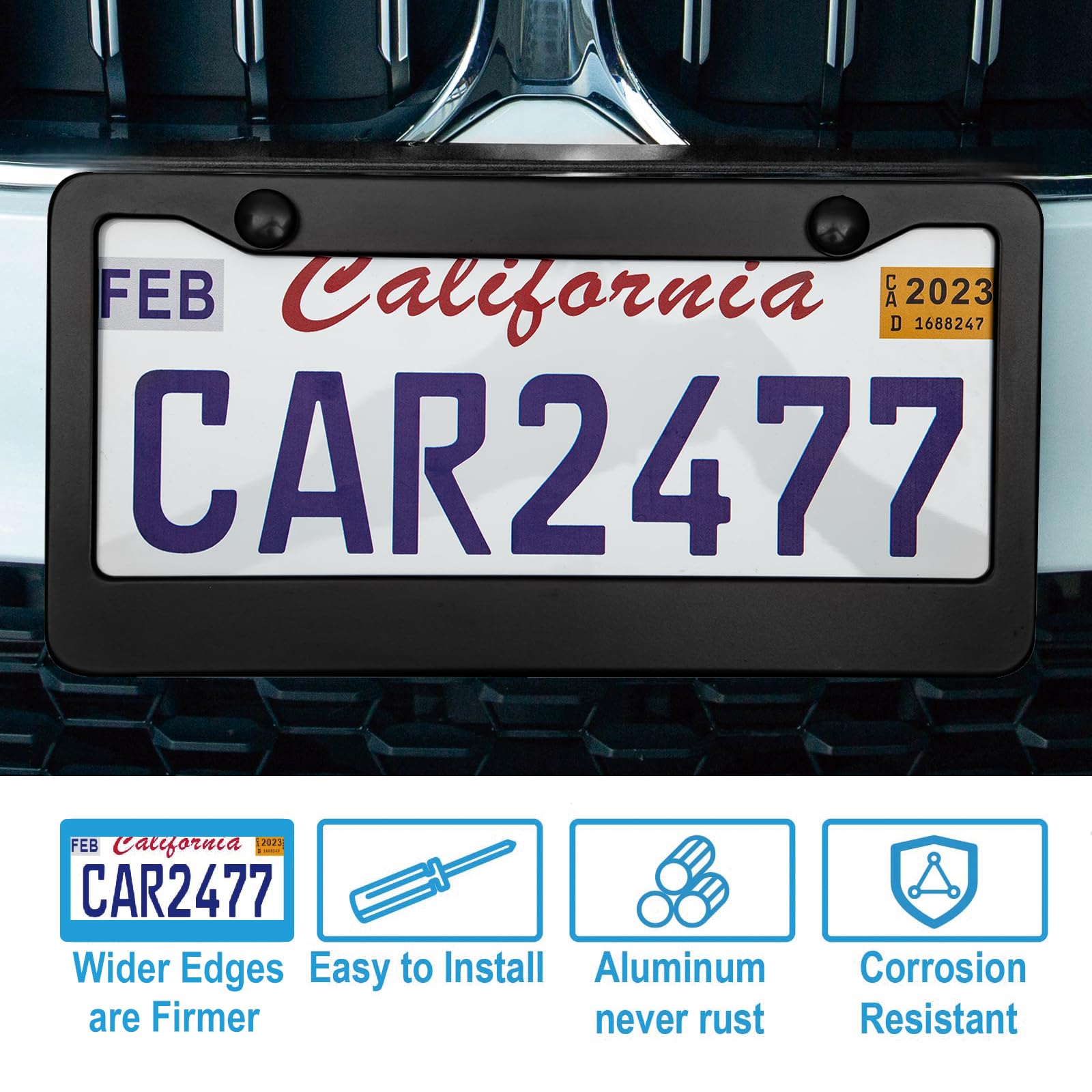 Lengnoyp 2PCS Matte Black License Plate Frames - Universal Solid Aluminum Holder, 2 Holes, Durable Car Accessory