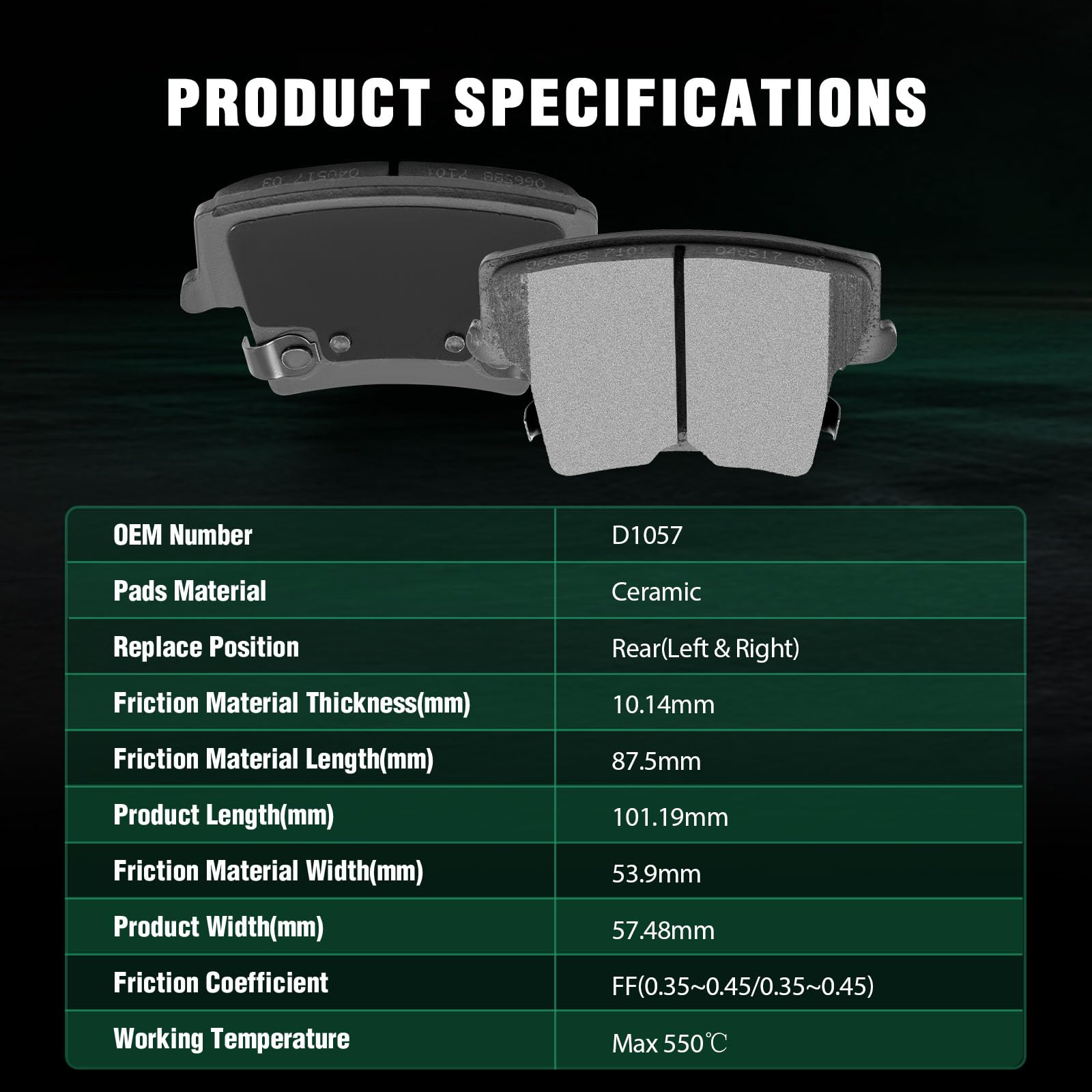 Automuto 4Pcs Rear Ceramic Disc Brake Pads Set D1057 For Chrysler 300 2005-2019,For Dodge Challenger 2009-2019,For Dodge Charger