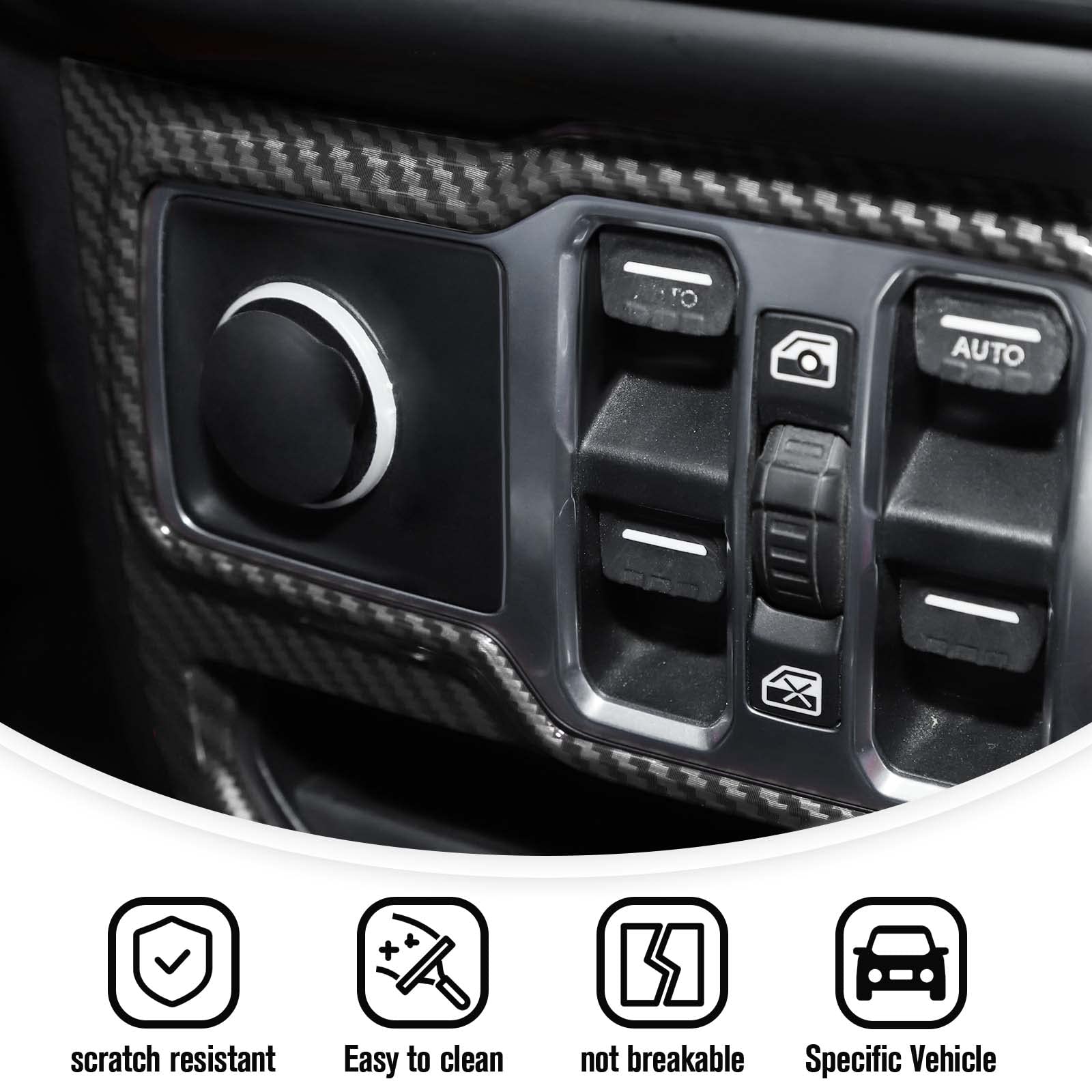 Jecar Window Control Panel Trim Cover Interior Decoration Accessories Compatible With Jeep Wrangler 2018-2023 Jl Jlu, Carbon Fiber Texture