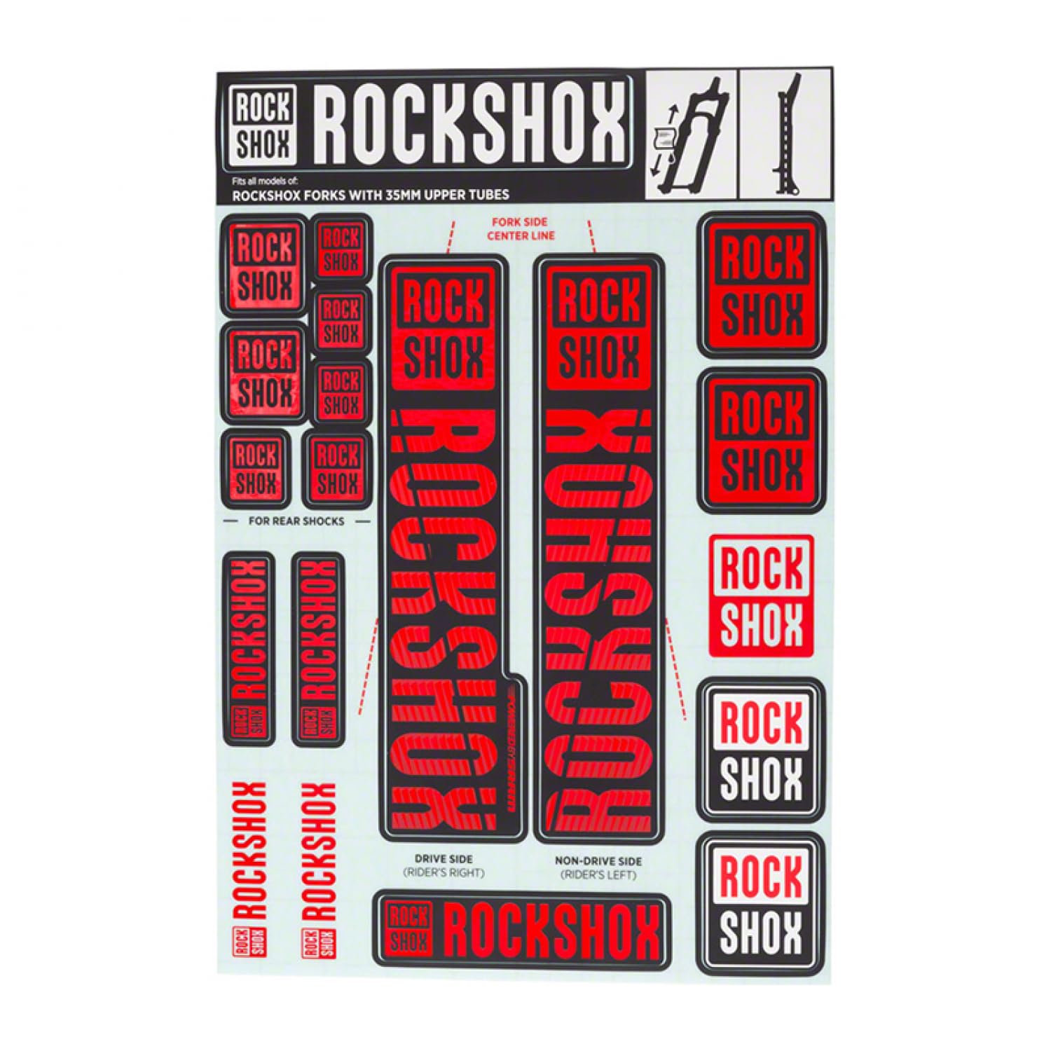 Rockshox Decal Kit, 35Mm, Red