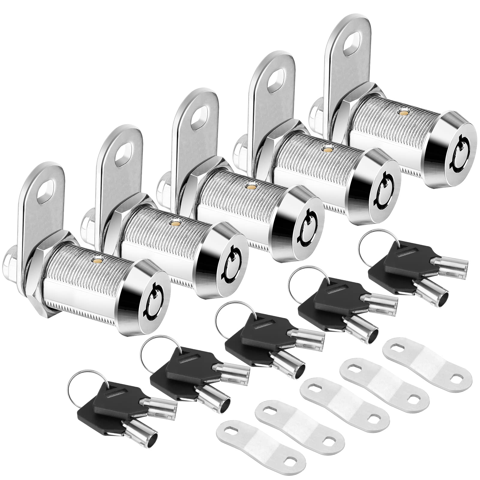 Pteromy 5 Pack Cabinet Lock With Keys, 1-1/8'' Heavy Duty Tubular Cam Lock For Rv Compartment Storage Locks, Full Set Of Rv Cam