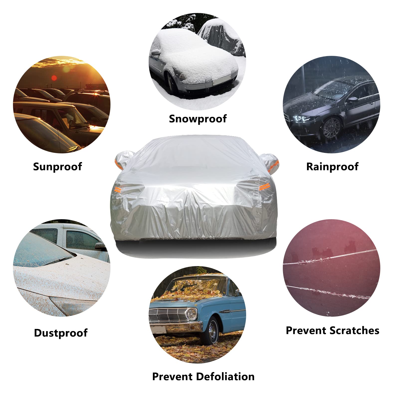 Seazen Car Cover With Zipper, 2 Layer Full Car Covers Waterproof/Uv Protection/Snowproof/Dustproof, Universal Car Cover (Fit Sedan-Length Up To 200)