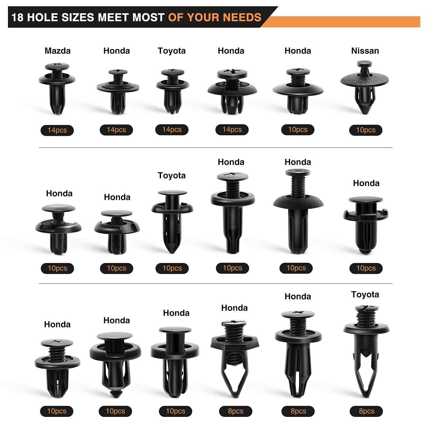 GOOACC 190 Pcs Car Retainer Clips & Fastener Remover - 18 Most Popular Sizes & Applications Auto Push Pin Rivets Set -Door Trim