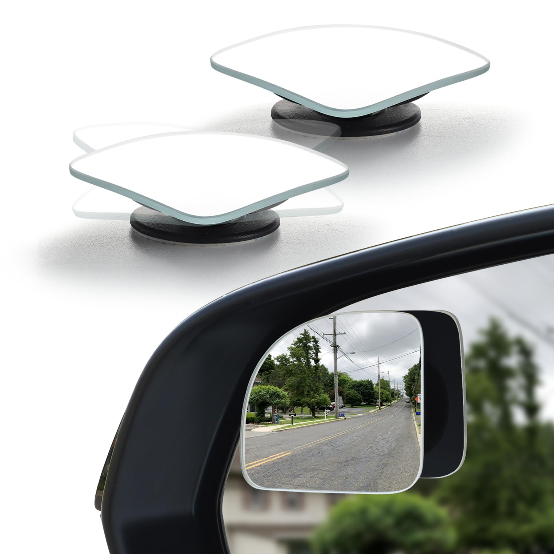 Livtee Blind Spot Mirror, Fan Hd Glass Frameless Convex Rear View Mirror With Wide Angle Adjustable Stick For Cars Suv And Truck