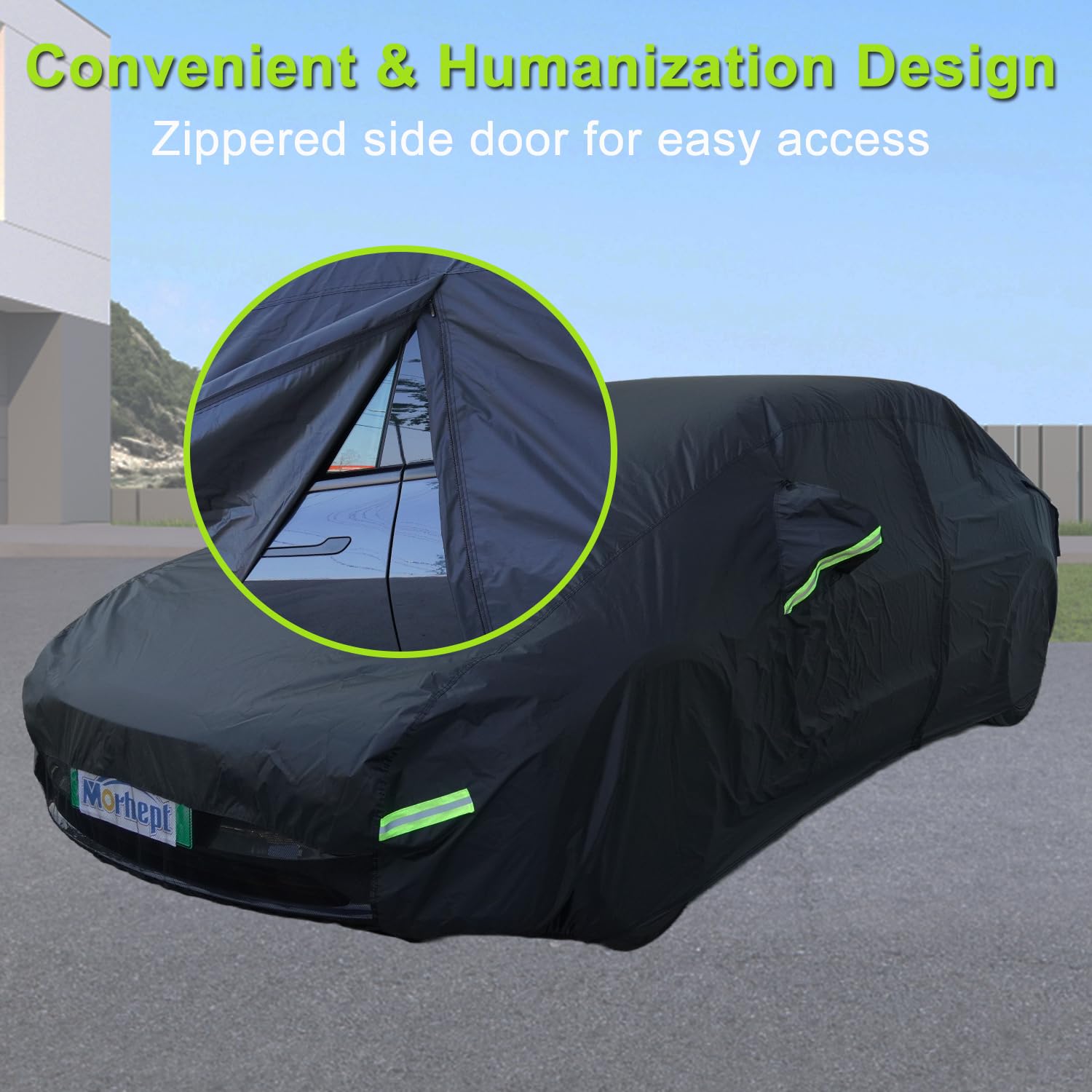 Morhept Car Cover For Tesla Model 3, Custom Fit Waterproof All Weather Full Exterior Cover Rain Snow Uv Protection With Door Zip