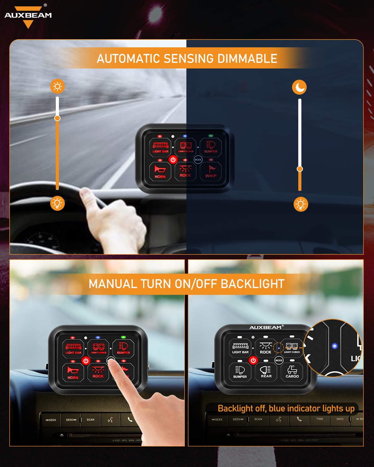 Auxbeam 6 Gang Switch Panel Ra60 Toggle Momentary Pulsed Rgb Dimmable Switch Panel Multifunction Switch Panel Built In Solid Sta