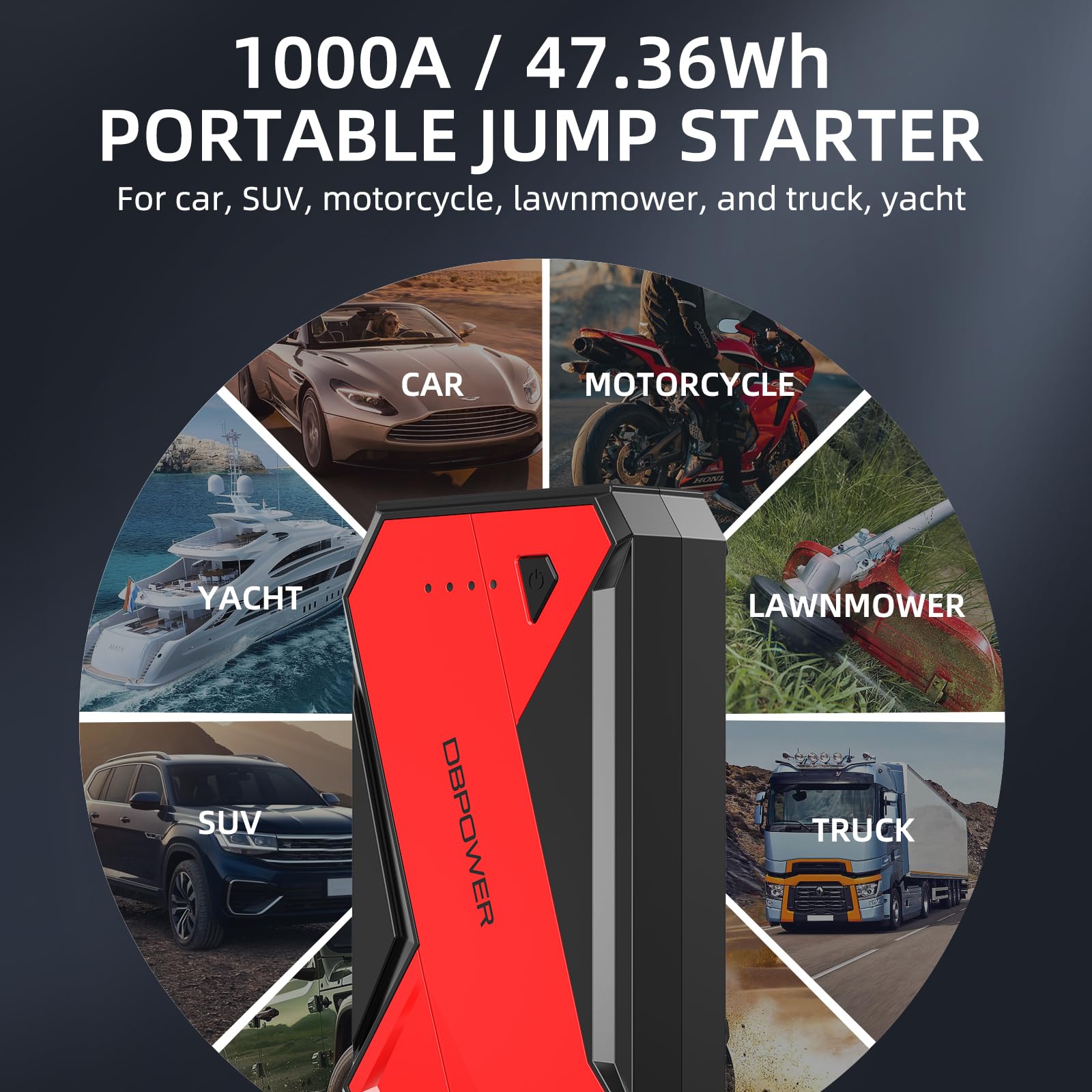 Dbpower 1000A Portable Car Jump Starter (Up To 7.0L Gas, 5.5L Diesel Engine), 12V Lithium-Ion Auto Battery Booster, Power Pack W