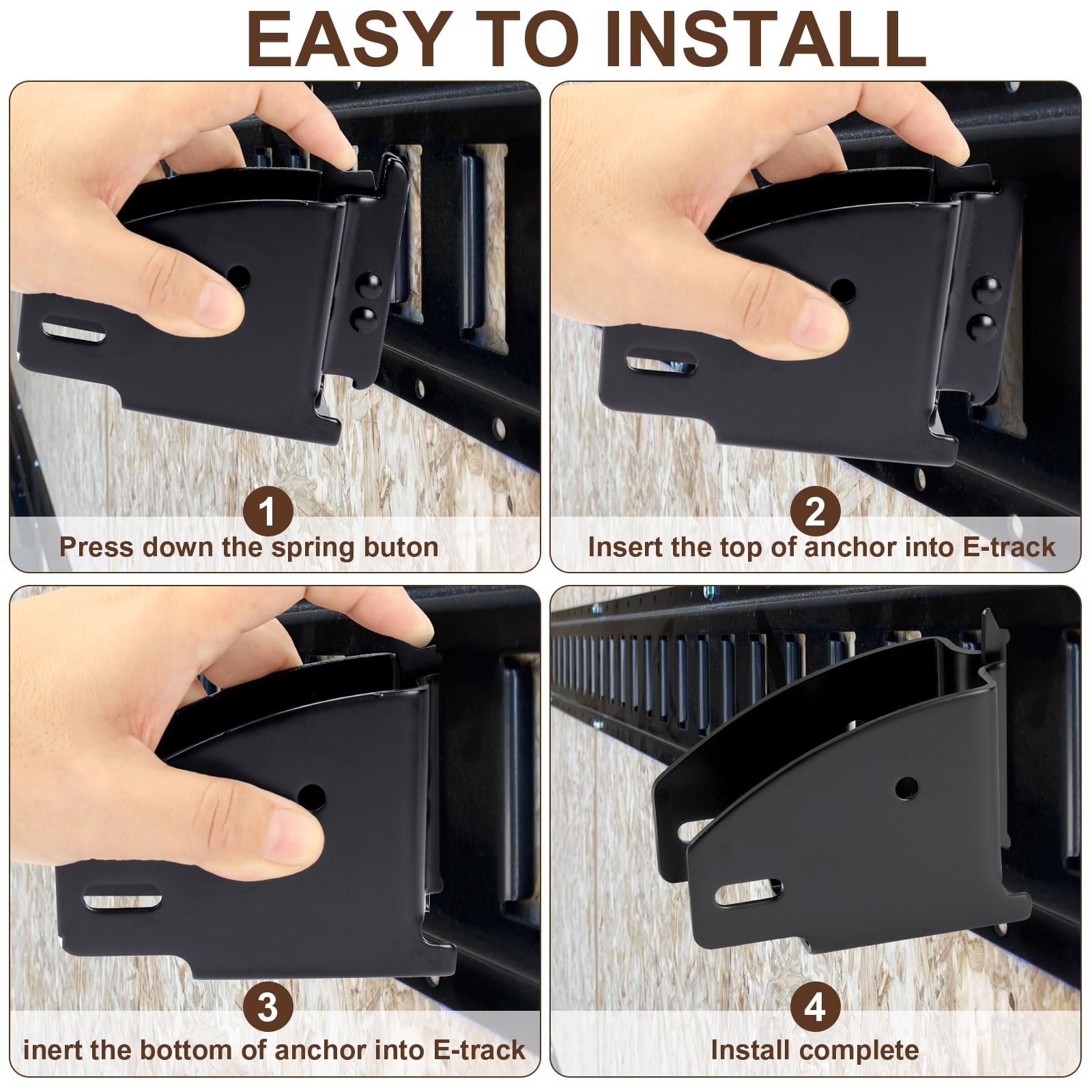 TENVONE E-Track Wood Beam End Socket Brackets, Alloy Steel, 4 Pack, Black, Model VE9005-US for Cargo, Truck, Trailer Storage