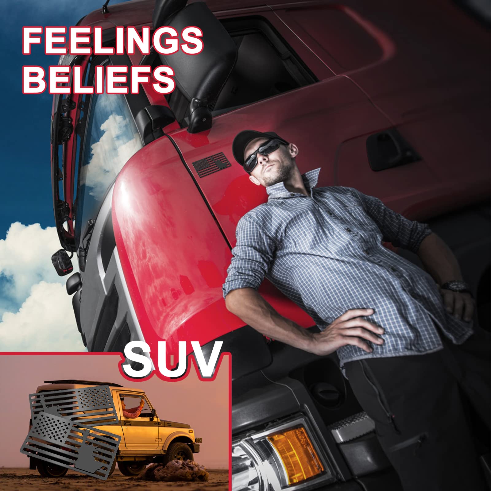 2 Pack 3D American Flag Sticker, 4Mm Thickness Acrylic Cut-Out Car Military Patriotic Emblem, Matte Black Bumper Stickers Decal