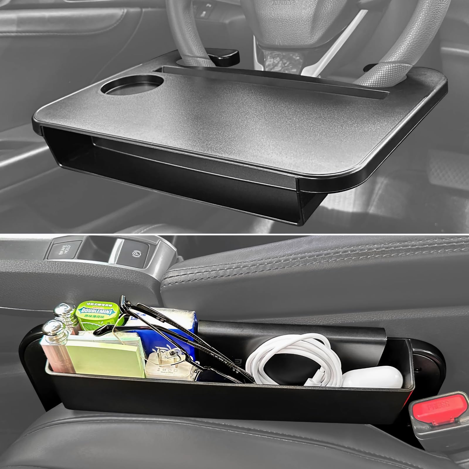 Qlhshop 3-in-1 Steering Wheel Desk - Steering Wheel Tray Table with Seat Gap Filler Organizer | Car Food Tray for Driver | Car D
