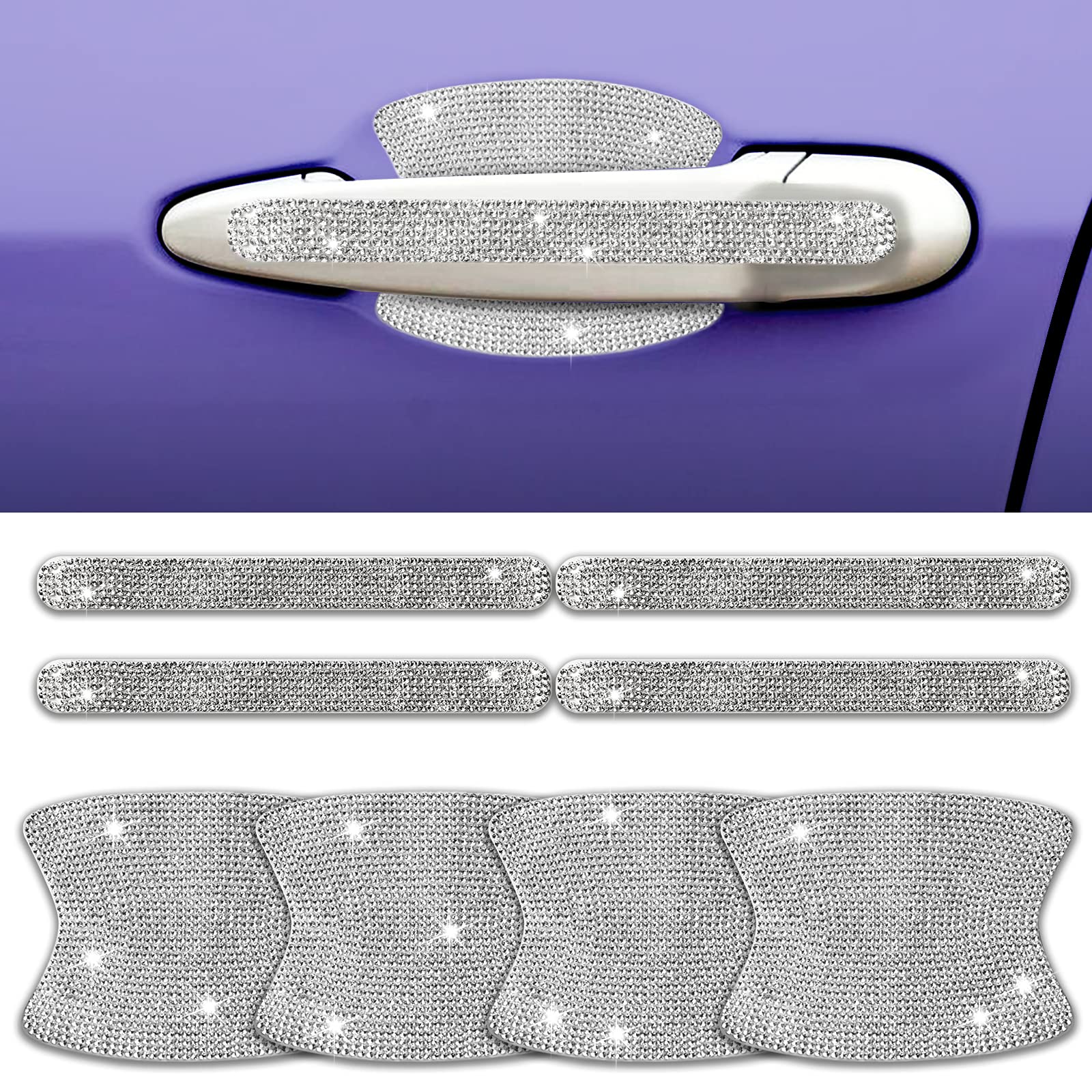 Rhinestone Car Door Handle Stickers - 8Pcs Bling Car Accessories Crystal Glitter Protector Decals Scratch Safety Reflective Auto Sticker For Woman & Man