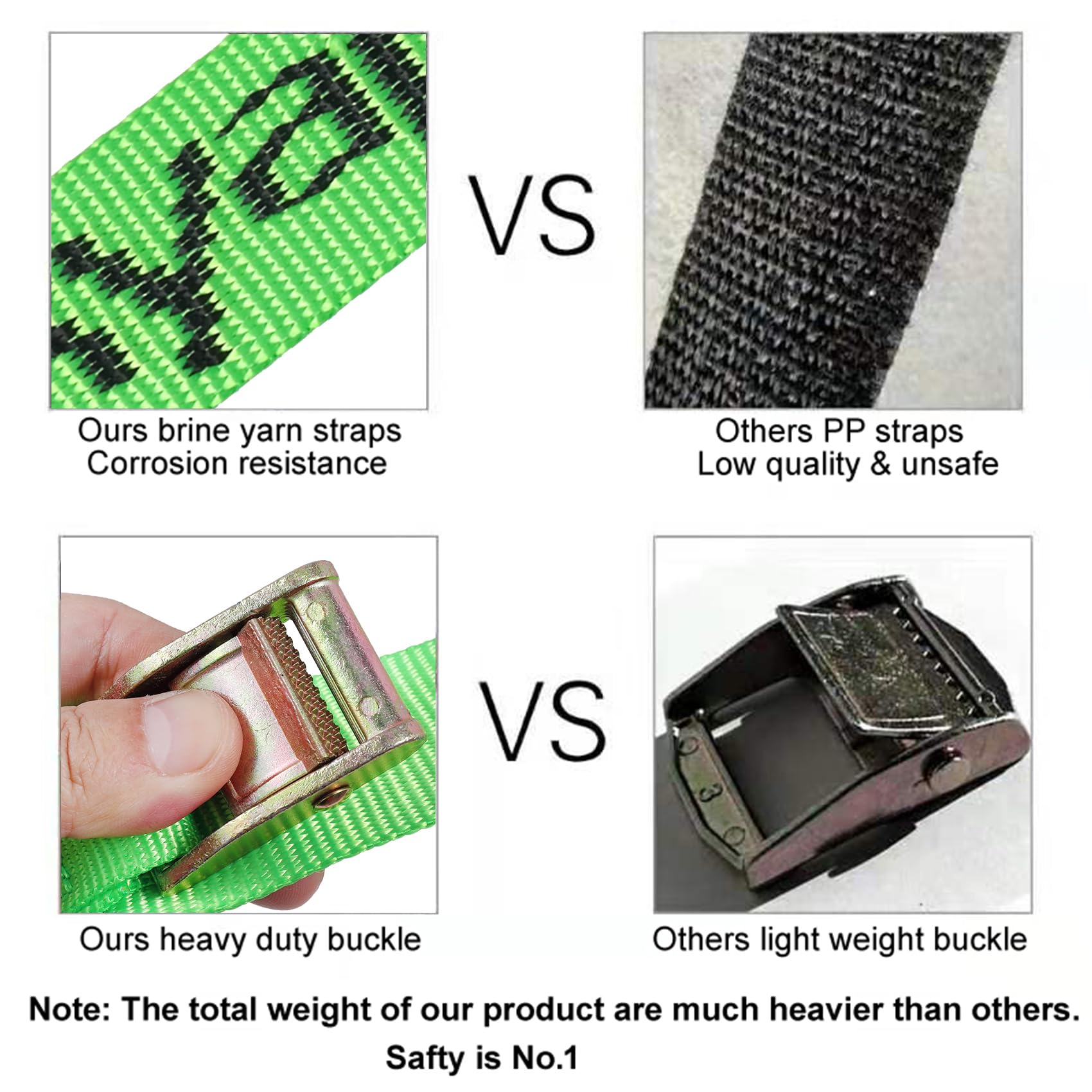 Ayaport Cam Buckle Tie Down Straps 10 Feet 2200Lbs Break Strength Green Securing Straps With S Hooks For Motorcycle, Kayak, Car,