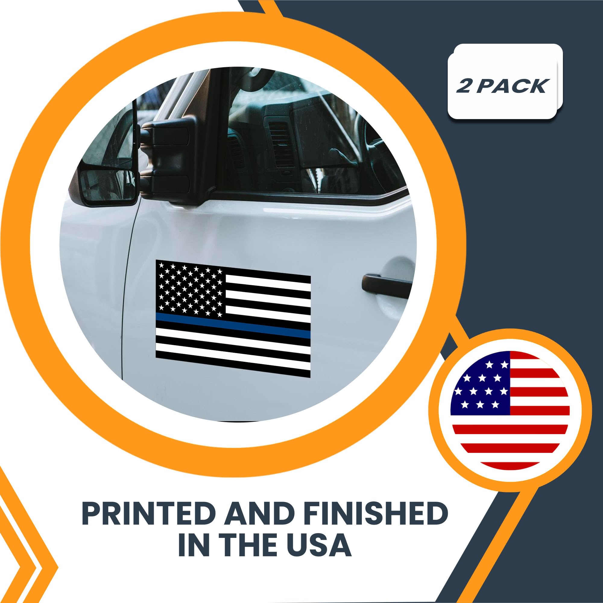 Magnet Me Up Thin Blue Line American Flag And Reversed Thin Blue Line American Flag Magnet Decal, 7X12 Inches, Opposing 2 Pack,