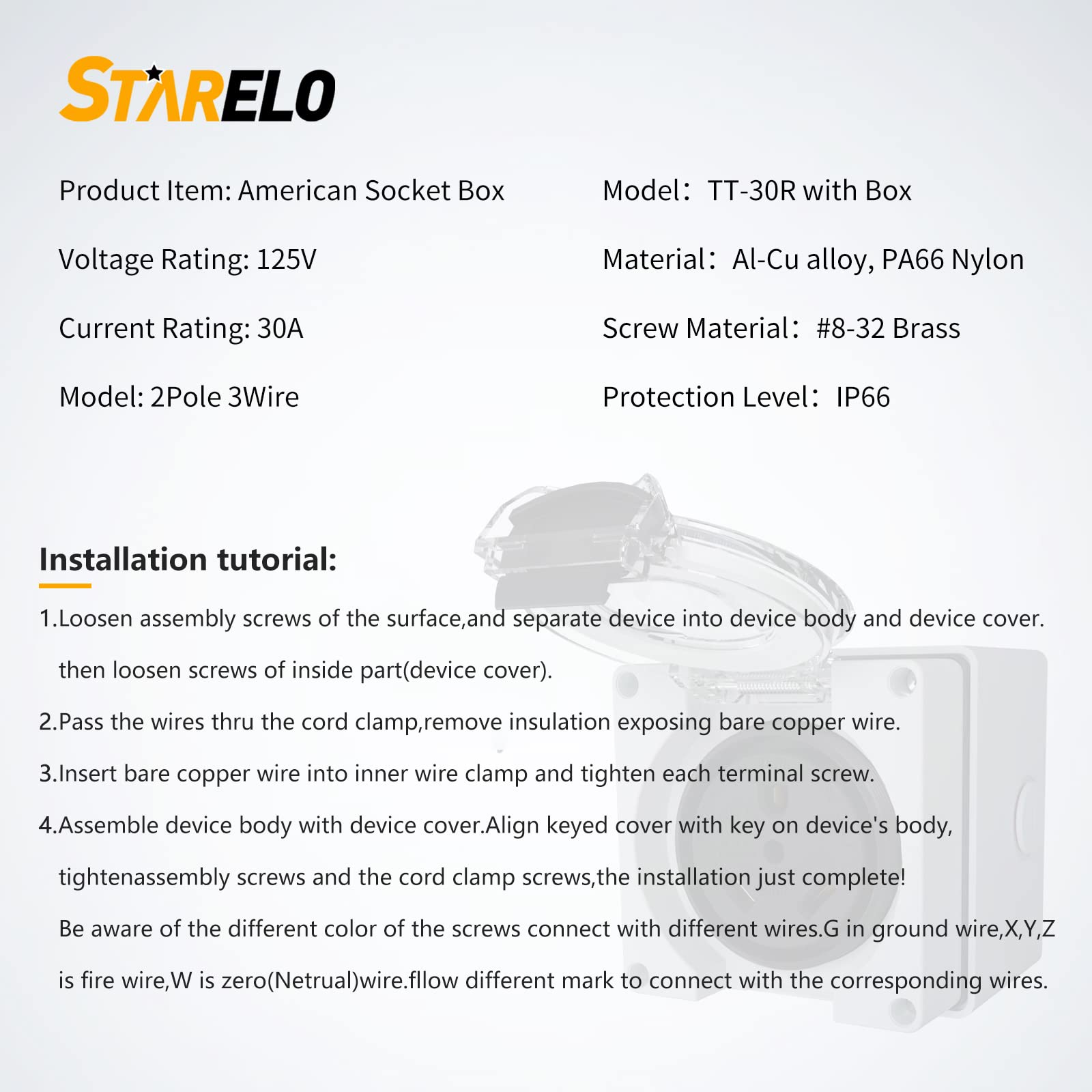 Starelo 30Amp Rv Power Outlet Box,Nema Tt-30R Receptacle 125Volt,Outdoor Dustproof And Weatherproof For Rvs, Electric Vehicles,