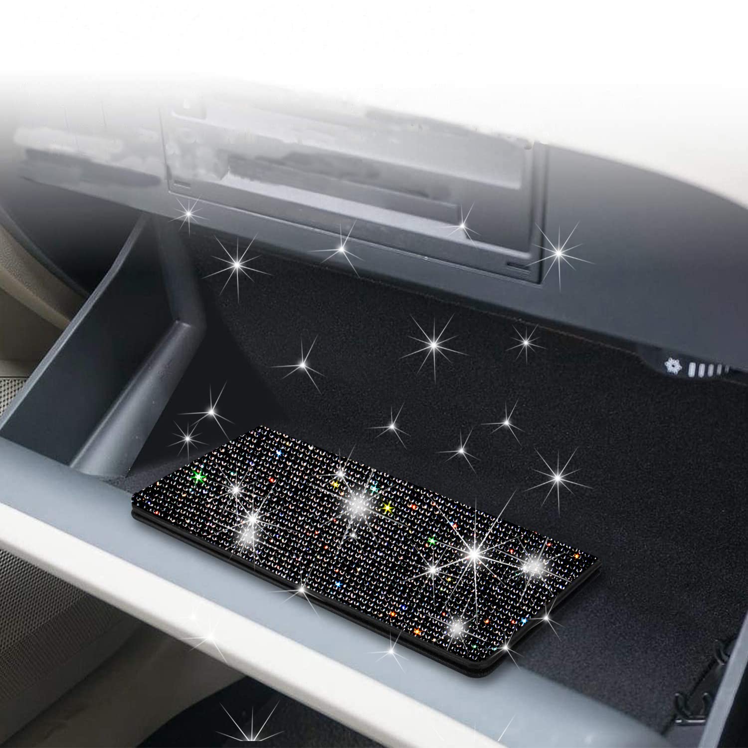 Lifutopia Bing Rhinestone Car Registration And Insurance Document Holder, Glitter Card Holder, Lether Vehicle Accessories Car Essentials Glove Box Organizer Wallet Case Black