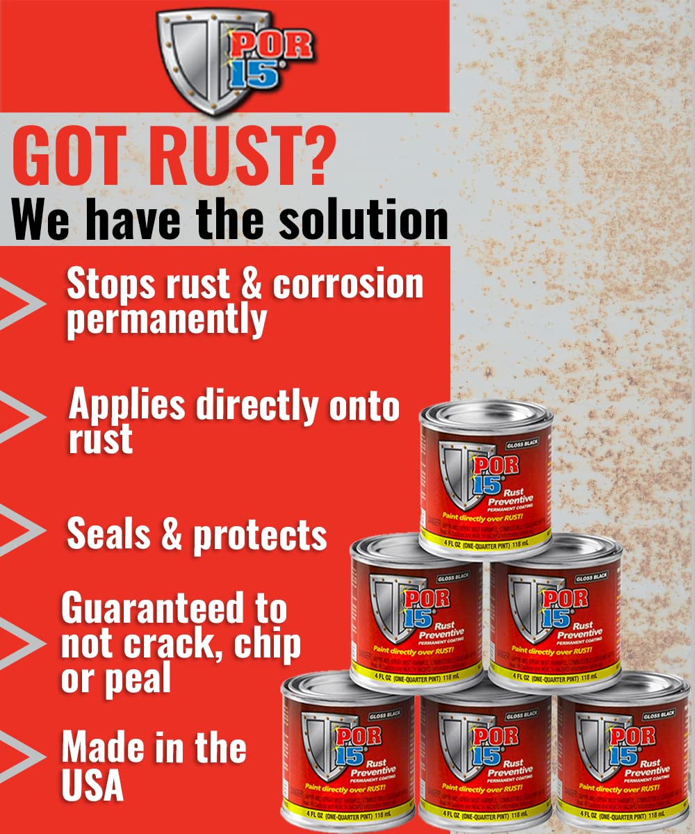 Por-15 Six Pack Rust Preventive Coating, Stop Rust And Corrosion Permanently, Anti-Rust Protective Barrier, 4 Fluid Ounces, Gloss Black, Pack Of 6