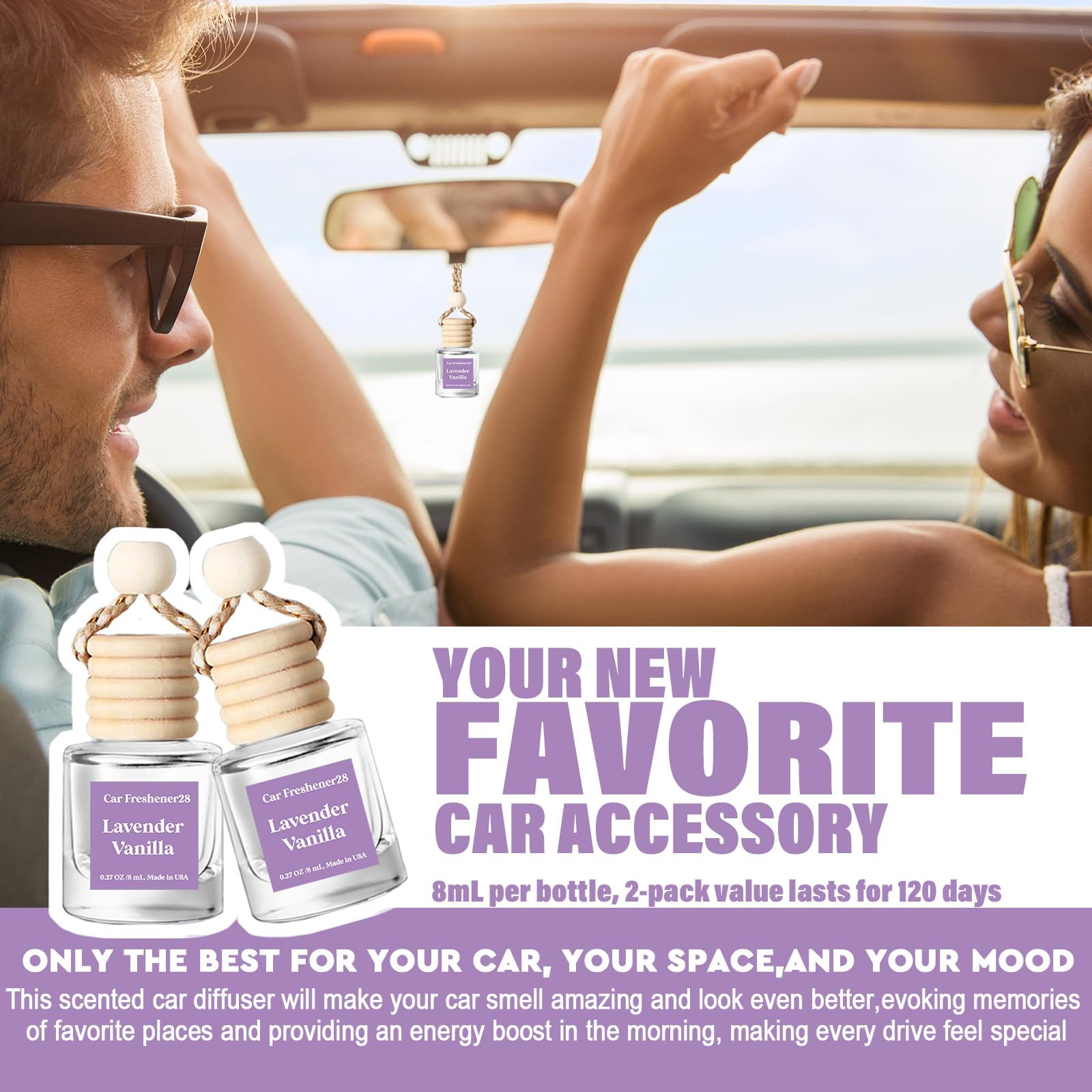 Car Air Freshener Hanging, Car Essential Oil Diffuser, Lavender Vanilla Cute Car Air Freshener, Car Fresheners Long Lasting, Air