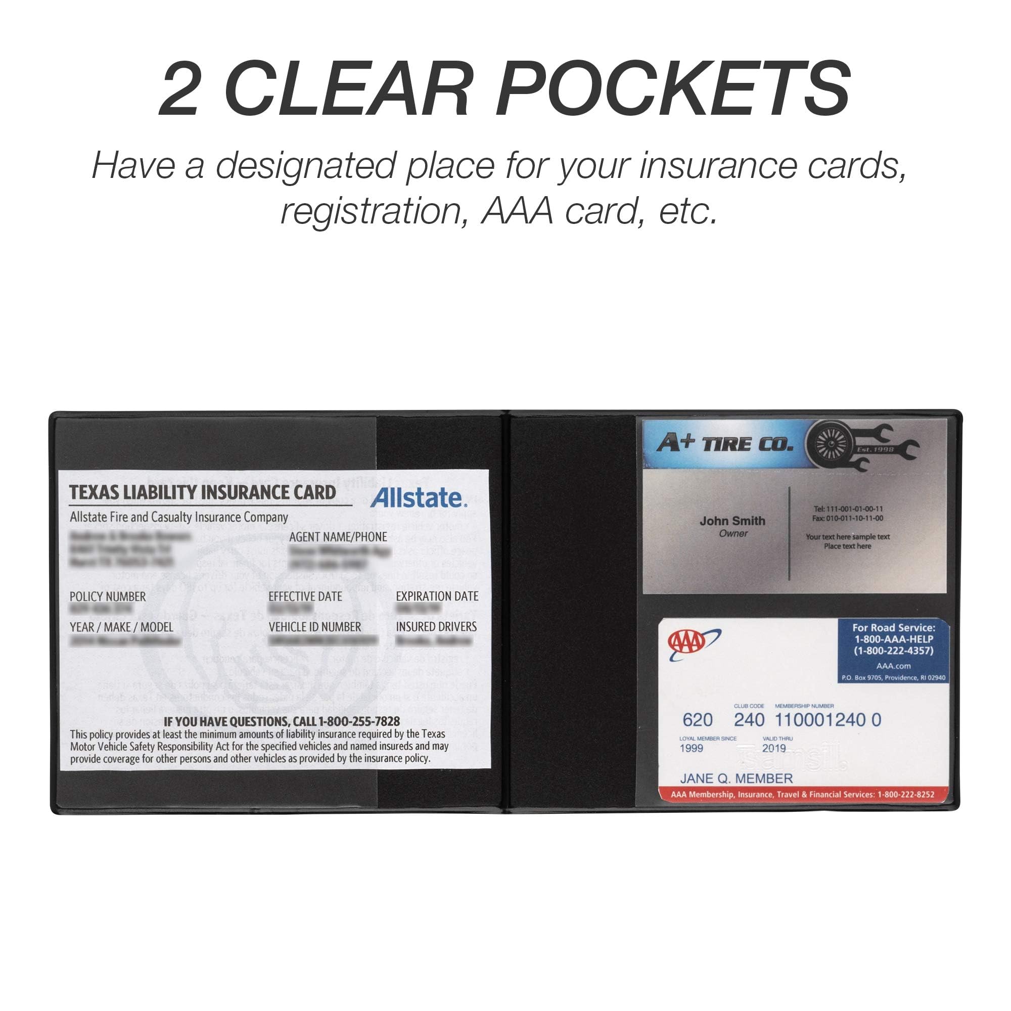 Samsill 2 Pack Car Registration and Insurance Holder, 5.25'' x 4.75'' Black Glove Box Organizer, Perfect for Multiple Vehicles