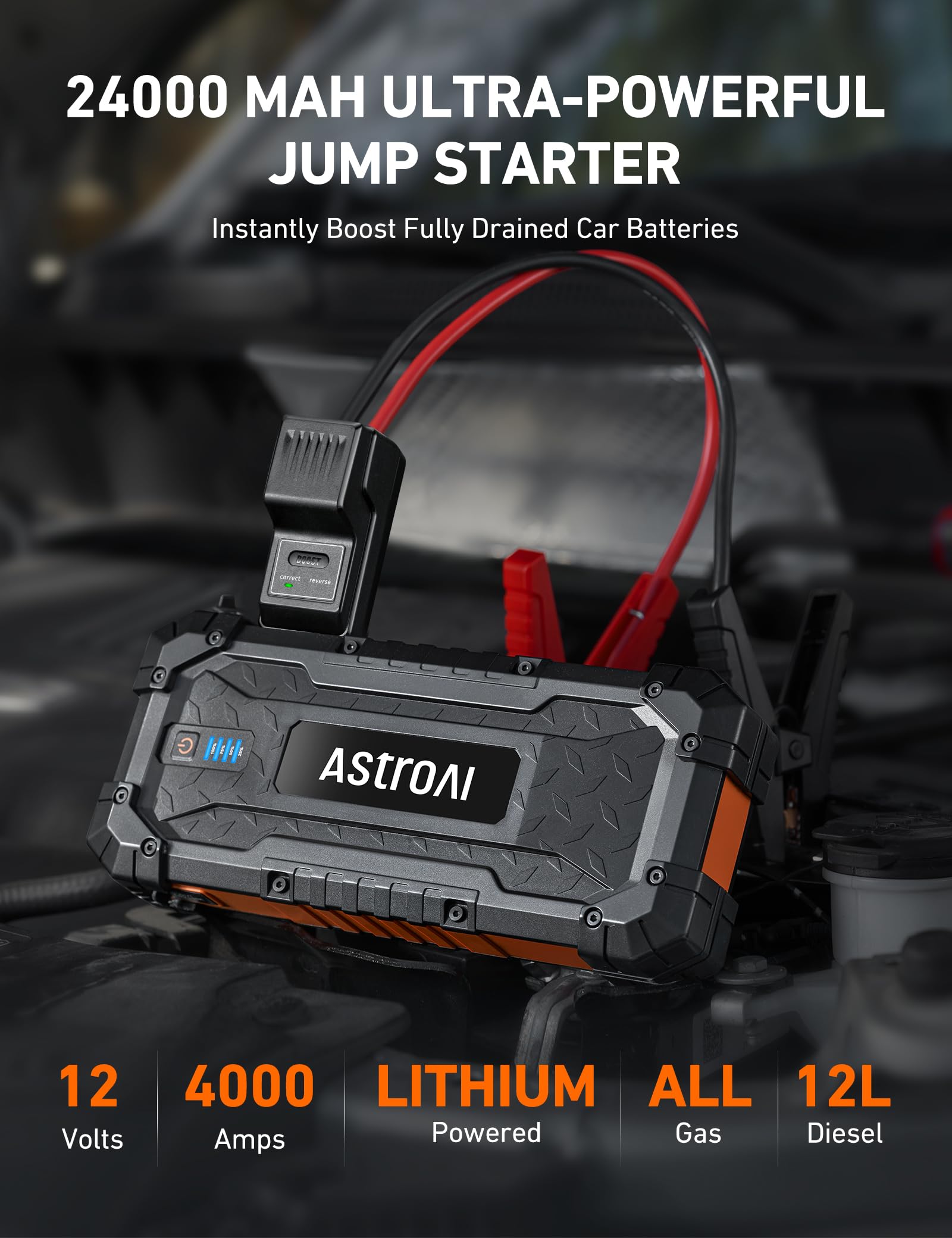 Astroai S8 Ultra Battery Jumper Starter Portable, 4000A Car Jump Starter For Up To 10.0L Gas & 8.0L Diesel Engines, 88.8Wh Porta