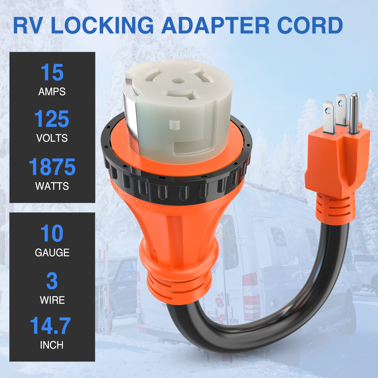 Nilight Rv Locking Adapter Cord 15 Amp To 50 Amp Pure Copper Heavy Duty 10 Gauge Wire Etl Listed 5-15P To Ss2-50R 15M/50F Weathe