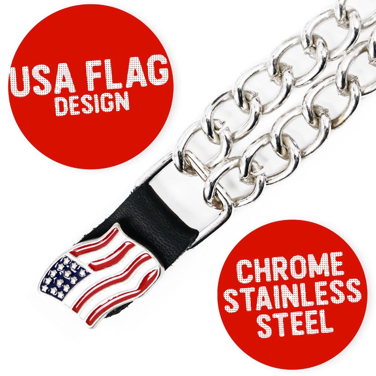 Milwaukee Leather American Flag Vest Extender - Double Chrome Chains Genuine Leather 6.5 Extension 4-PCS MLA6008SET - 4 Inch