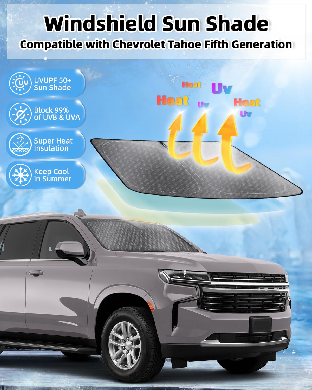 Mixsuper Liner Windshield Sun Shade For Chevrolet Tahoe 2021-2024 2025 Windshield Sunshades For Chevy Tahoe Accessories Foldable