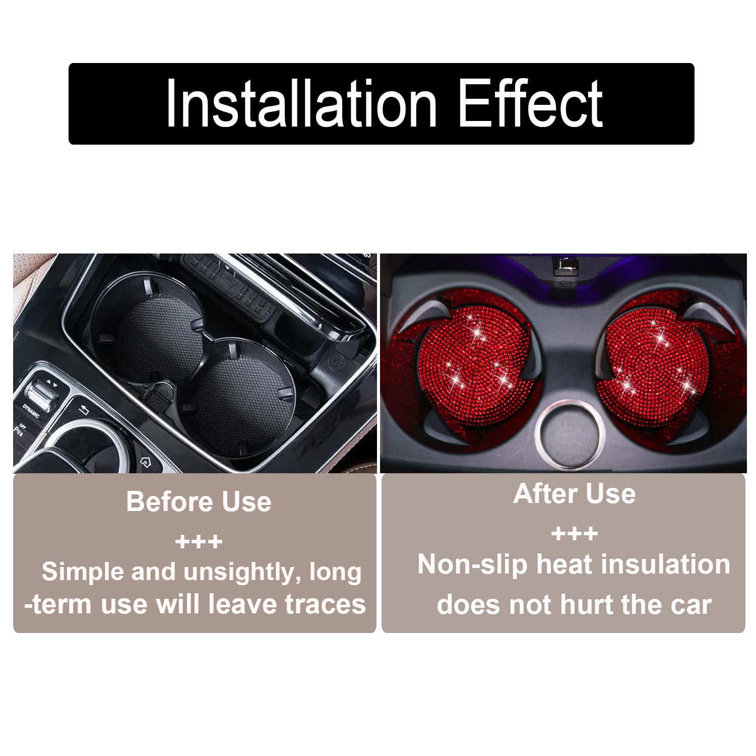 4Pcs Bling Cup Holder Insert Coaster- 2.75 Inch Silicone Anti-Slip Shockproof, Universal Fashion Car Interior Accessories For Women (Red)