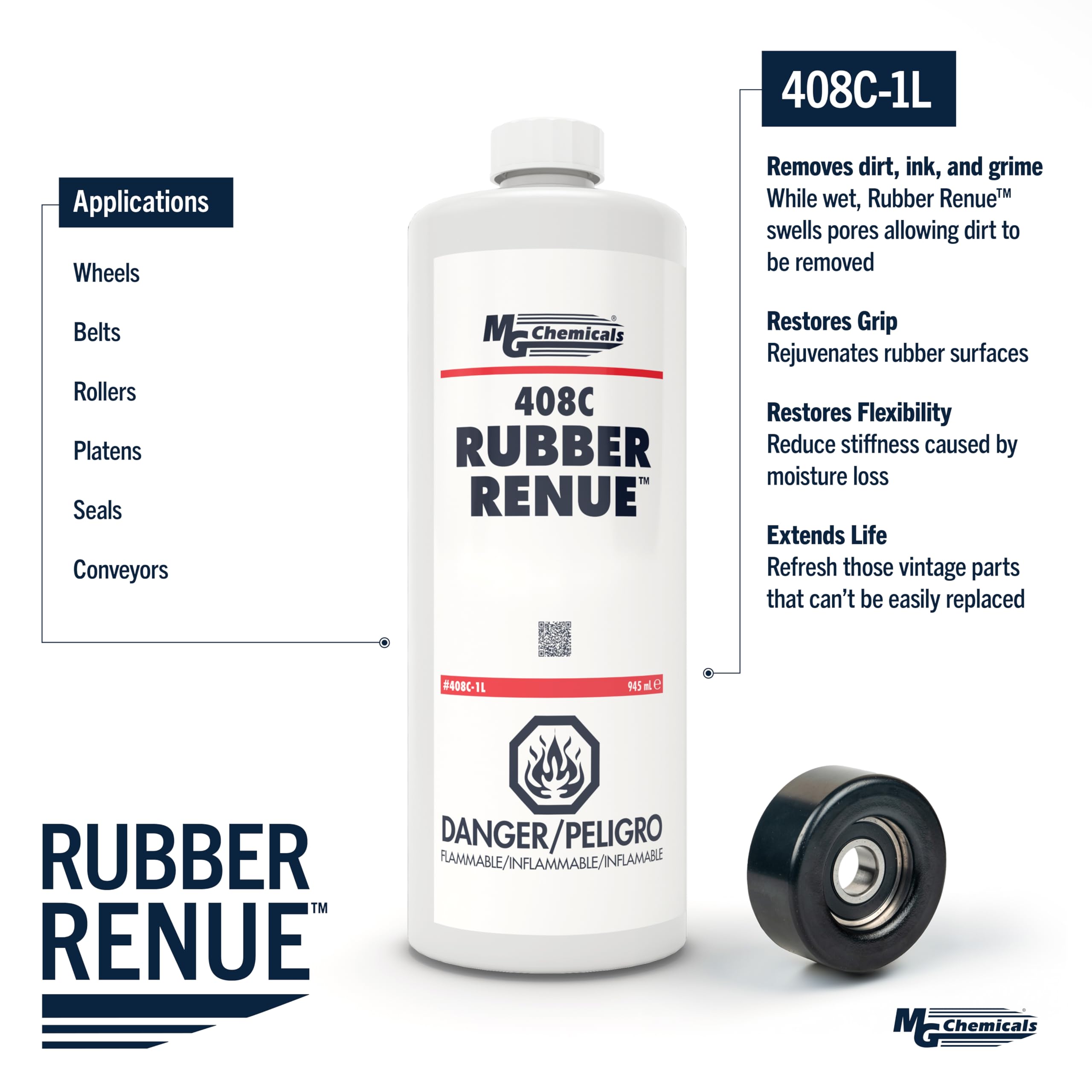 Mg Chemicals 408C Rubber Renue, For Restoring Rubber Belts And Rollers, 1 Quart Liquid Can, (408C-1L)