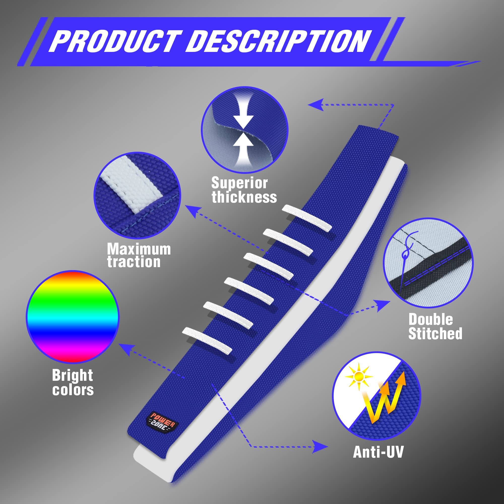 Fewfuss Dirt Bike Seat Cover - White Stripe Universial Seat Cover For Dirt Bike - Motorcycle Motorcross Enduro Seat Covers (Blue