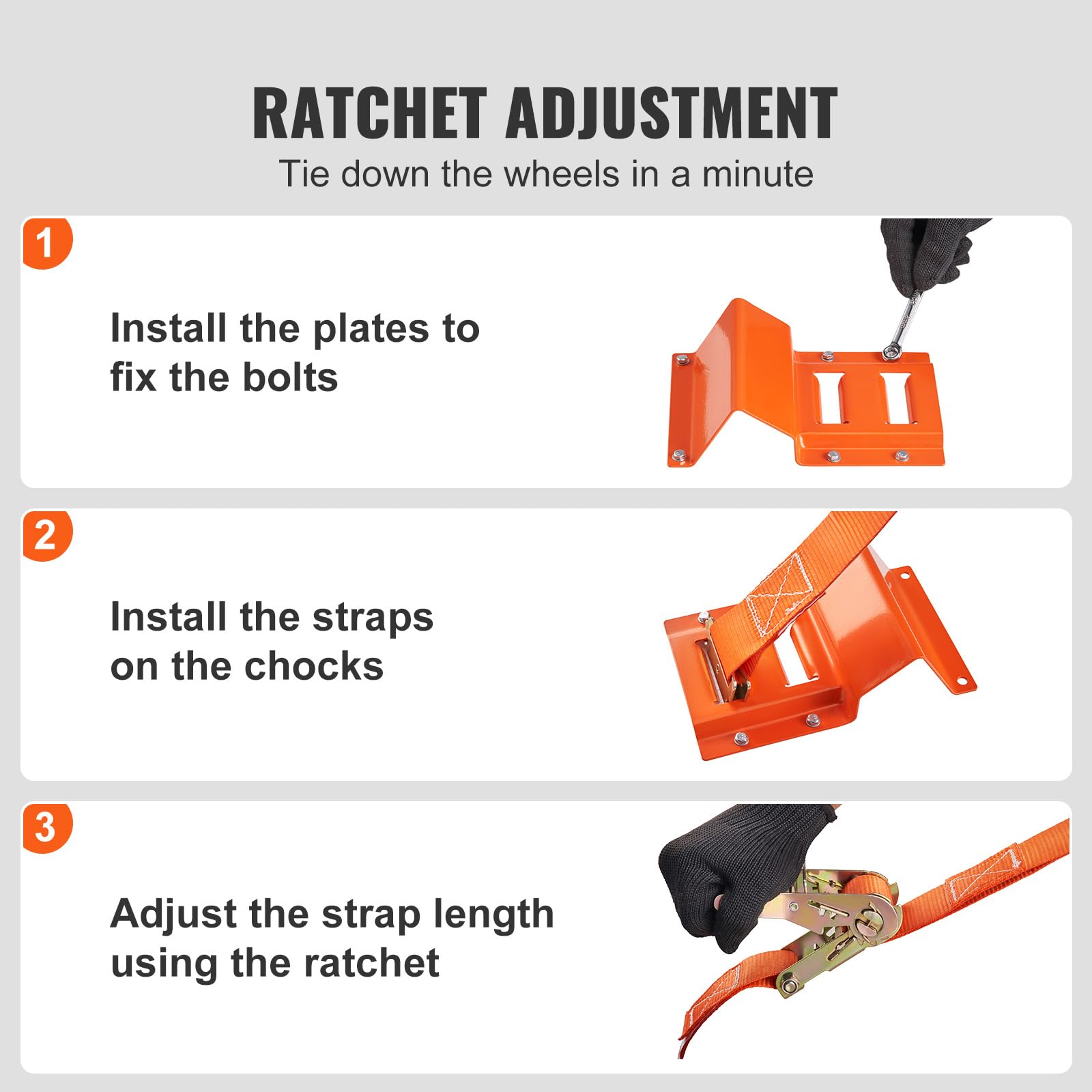 Vevor Wheel Chock Tie Down Kit, 2'' X 96'' Tie Down Strap Kit, Heavy Duty Trailer Tie Down System For 10''-23'' Wheels, Atv, Utv