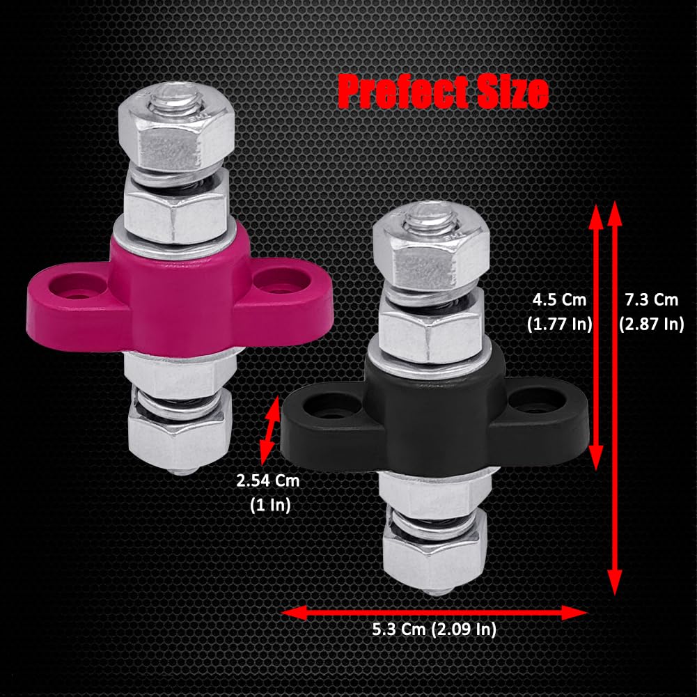 Ampper 3/8'' Remote Battery Terminal Feed Through Connector, Thru Panel Stud Junction Block Power Post Terminals With Cover For