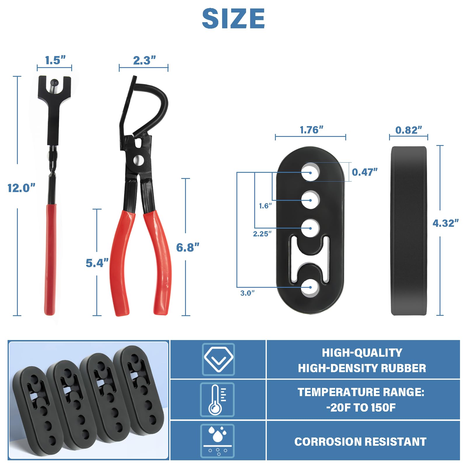 Universal Muffler Hanger Removal Pliers And 4 Hole Hanger Rubber Kit, Hanger Rubber Insulator Removal Tool (5Pcs)