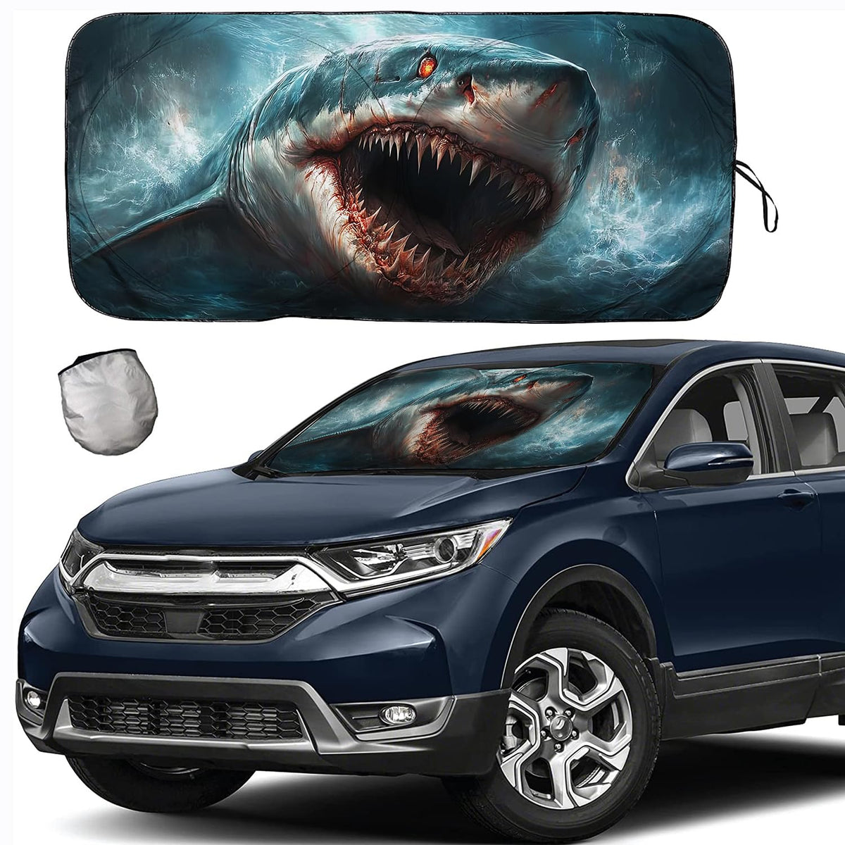 [2025 Upgrade] Tdcqqgqq Universal Shark Design Windshield Sunshade - Medium (46-64    Width X 34    Height) - Uv Protection, Hea