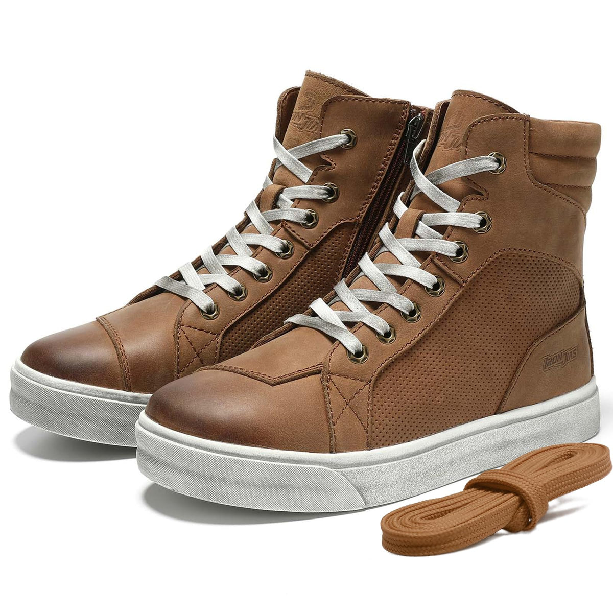 Borleni Cowhide Leather Motorcycle Breathable Riding Shoes - Casual Outdoor Street Motorcycle Boots For Men Brown