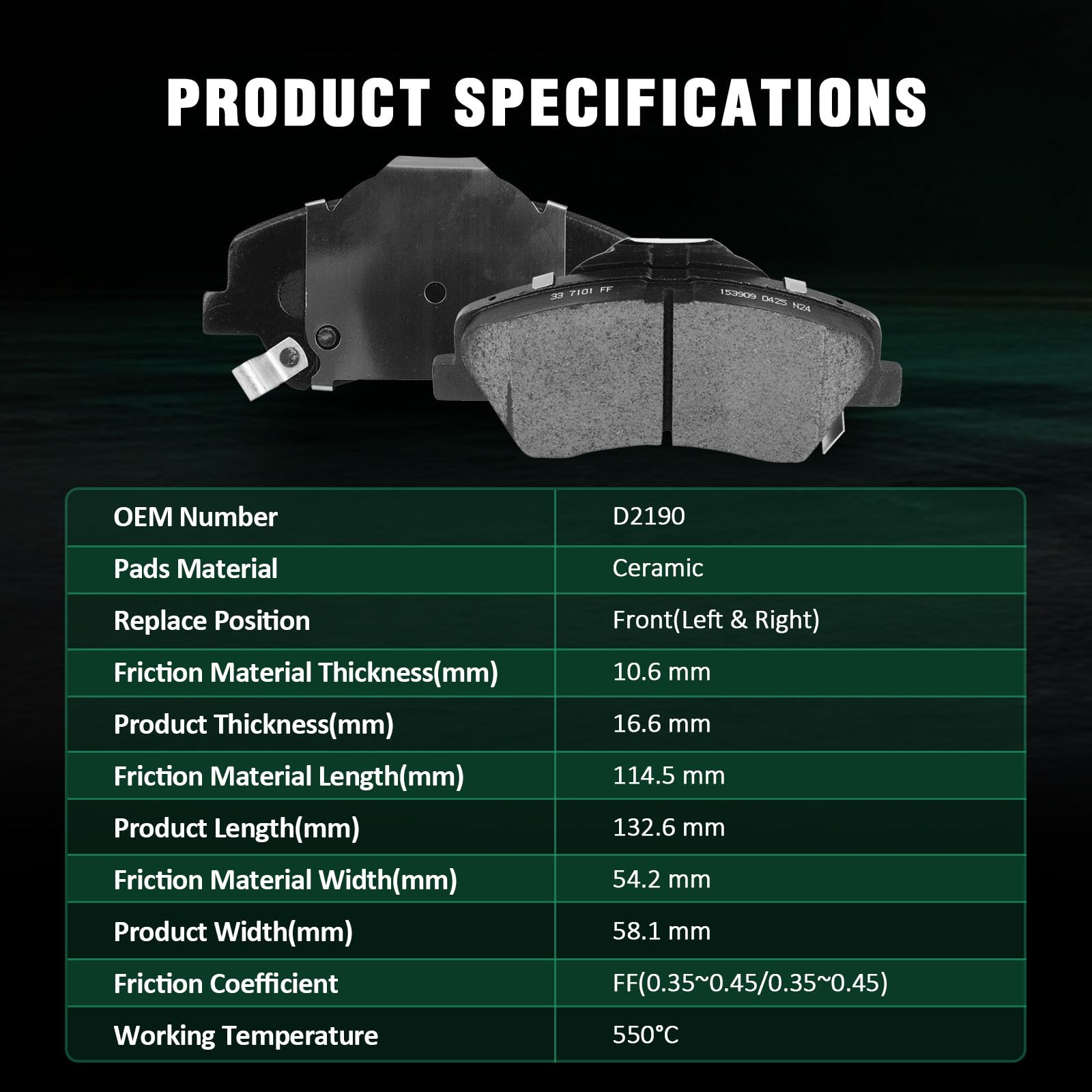 Automuto 4Pcs Front Ceramic Disc Brake Pads Set D2190 For Hyundai Accent 2018-2022,For Kia Rio 2018-2022