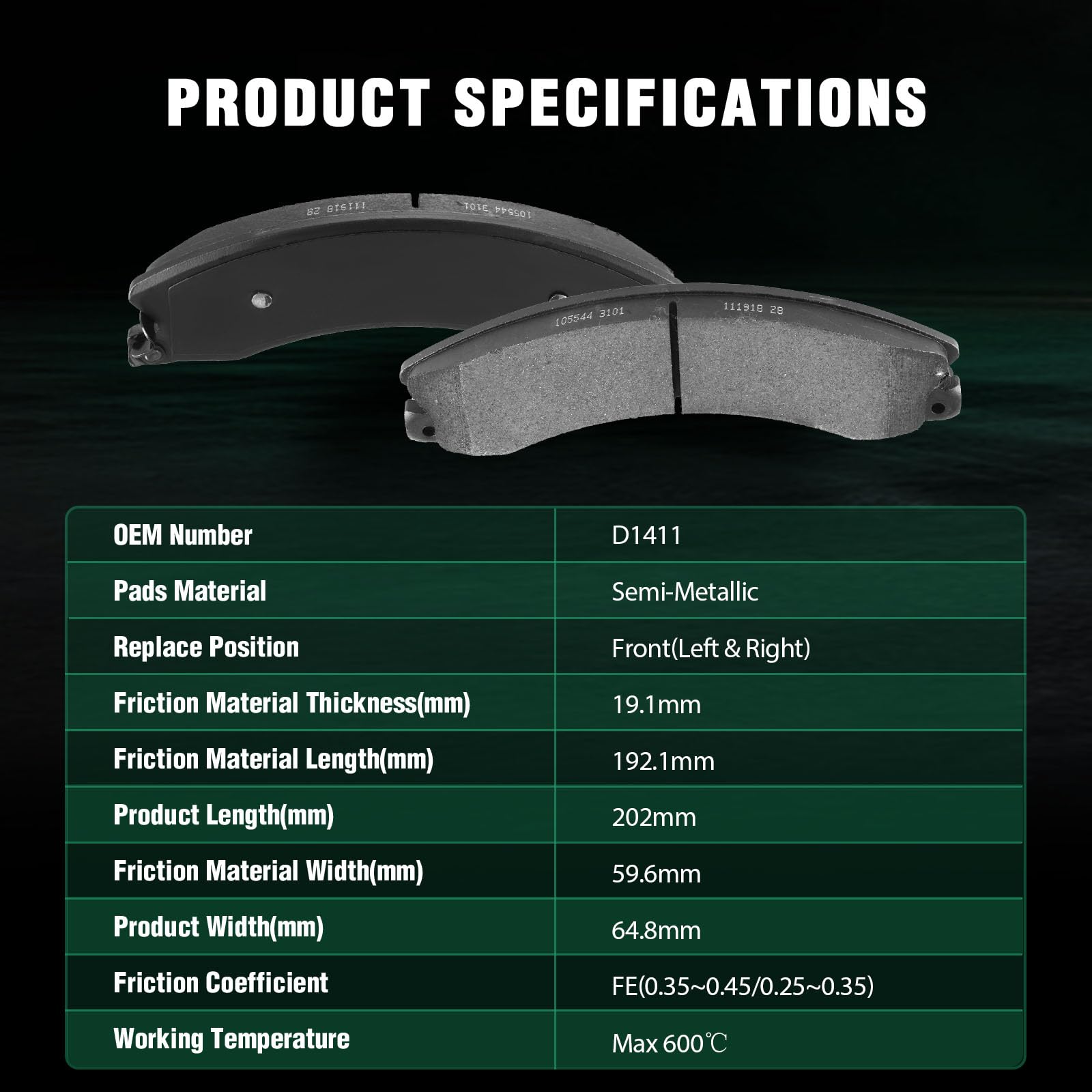 Automuto 4Pcs Front/Rear Semi-Metallic Disc Brake Pads Set D1411 For Chevrolet Express 3500 Express 4500 Silverado 2500 Hd Silve