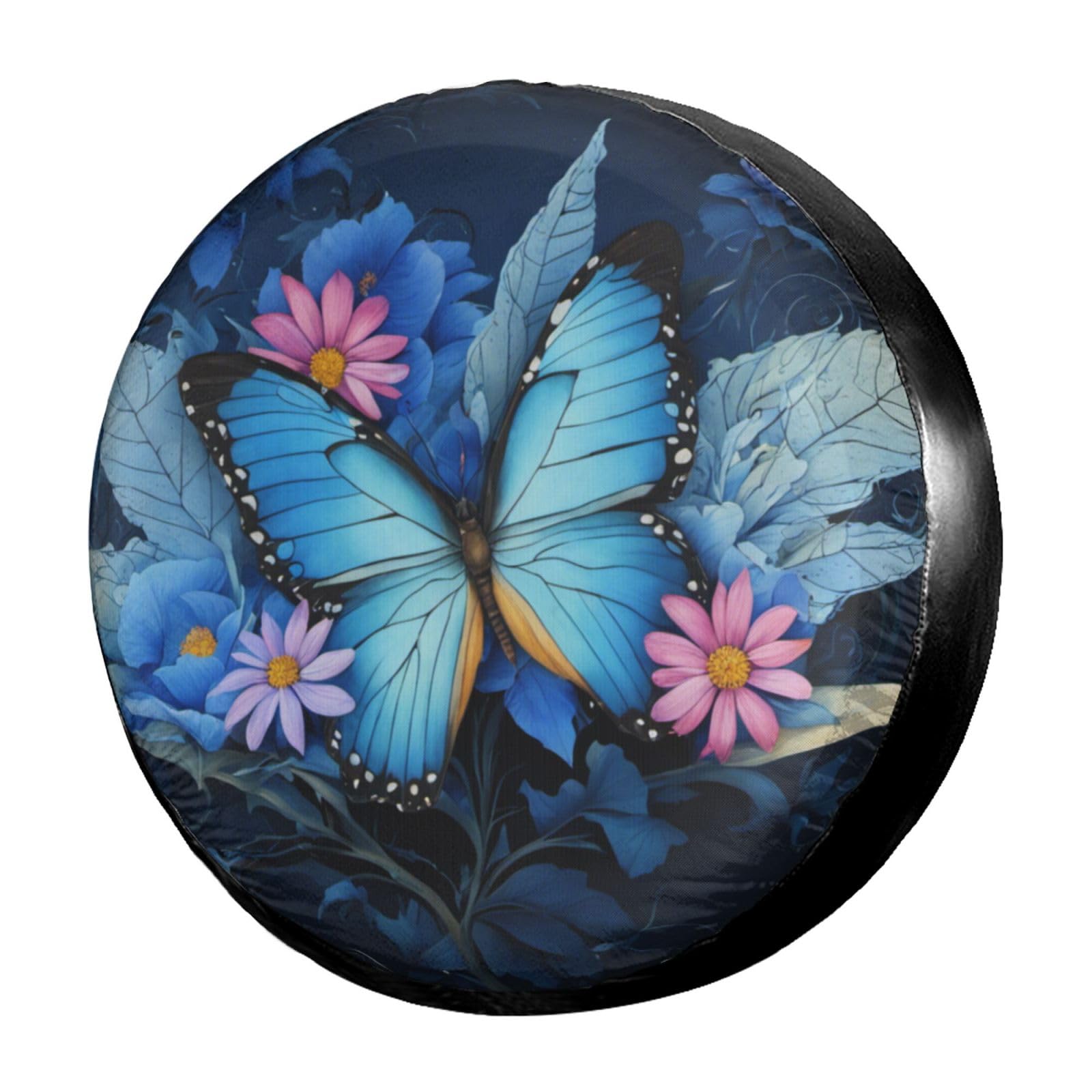 Dujiea Blue Butterfly Flower Spare Tire Cover, Universal Wheel Tire Cover Dust-Proof Tire Protectors for Trailer Rv Van SUV Truc