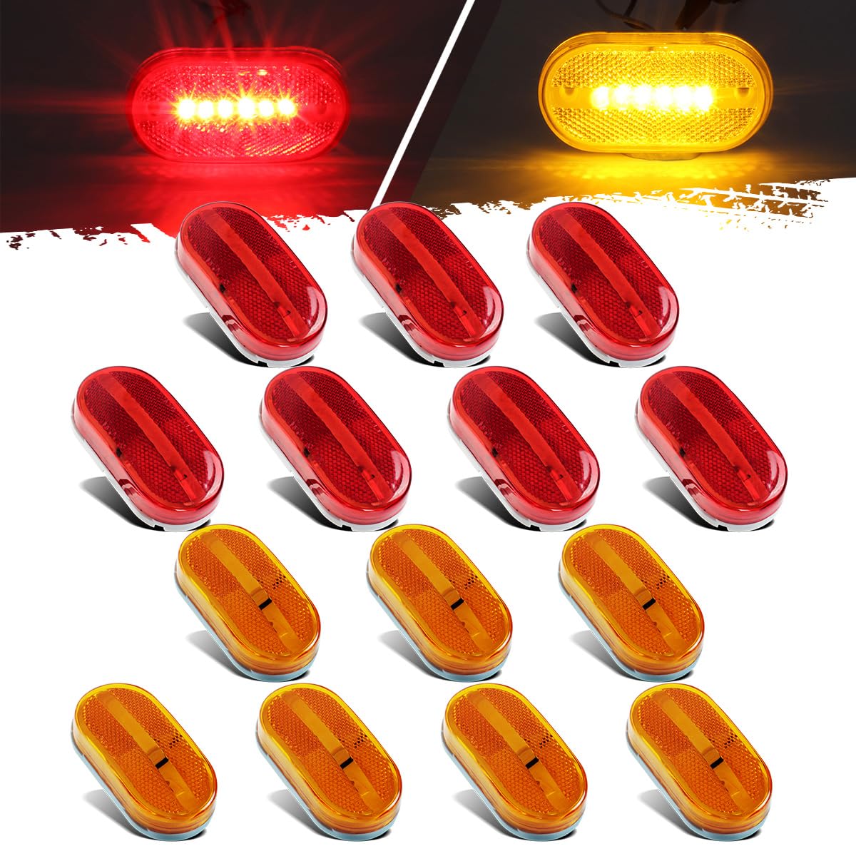 Partsam 14Pcs 4 Inch Rectangle Trailer Rv 6 Led Side Marker Clearence Lights W Reflex Lens [Dot Certified] Sealed Waterproof Run