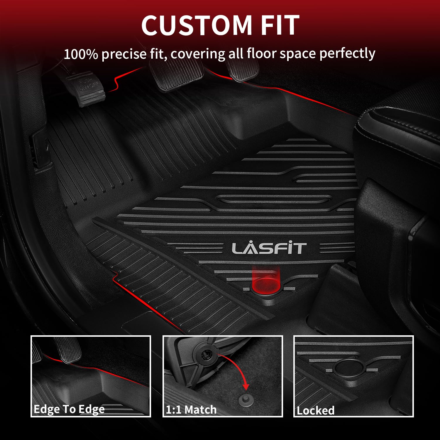 Lasfit Floor Mats For Ford F-150 2015-2025 | F150 Lightning 22-24 Supercrew (Rear W/O Fold Flat Storage) All Weather Car Lienrs