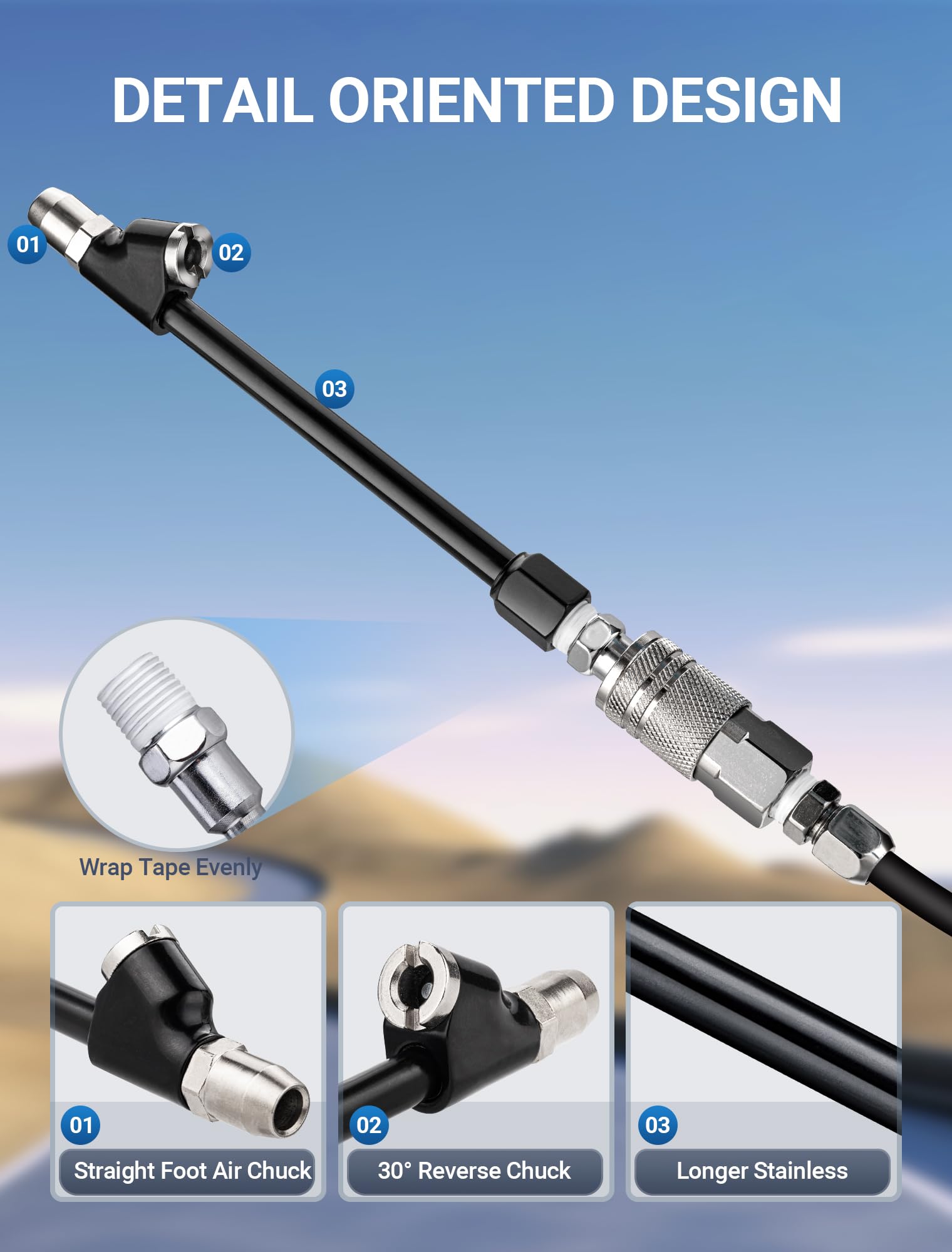 Lumiteco Air Chuck Set, 1/4'' Fnpt Extended Reach Dual Head Air Chuck W/Quick Plug, 2-Way Connect Tire Air Chuck For Tire Inflat