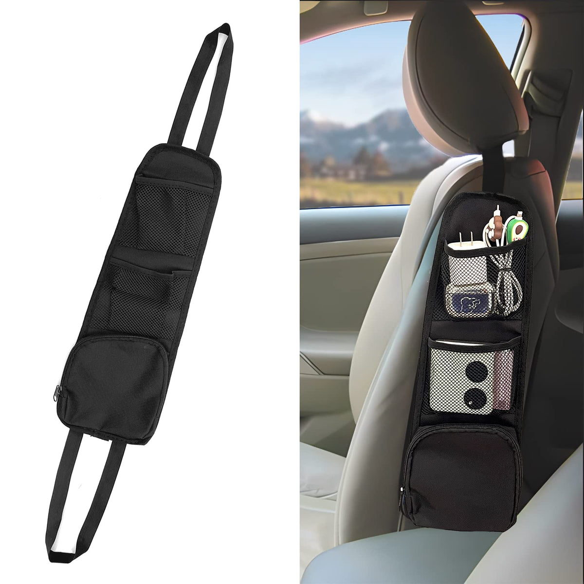 QUICTO Car Seat Storage Hanging Bag, Multi-Pocket Seat Side Organizer, Car Multifunctional Storage Mesh Net Pocket, Can Hold Mob