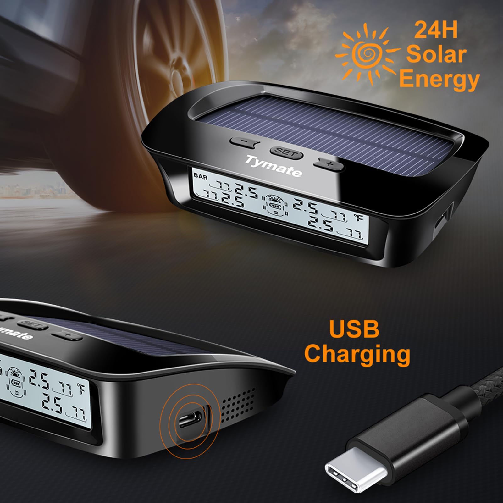 Tymate Rv Tire Pressure Monitoring System - M12-3 Tire Pressure Monitor System (0-87 Psi) With Solar Charge, 5 Alarm Modes, Auto