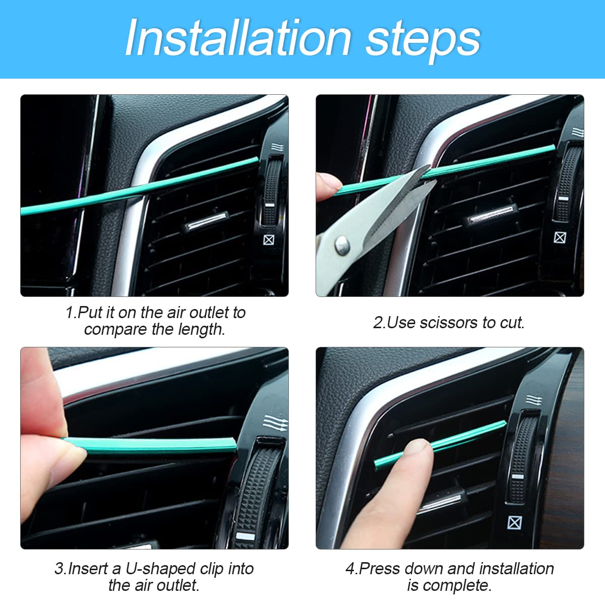 8Sanlione Car Air Conditioner Decoration Strip, Universal Waterproof Bendable Pvc Air Vent Outlet Trim Decoration, Suitable For