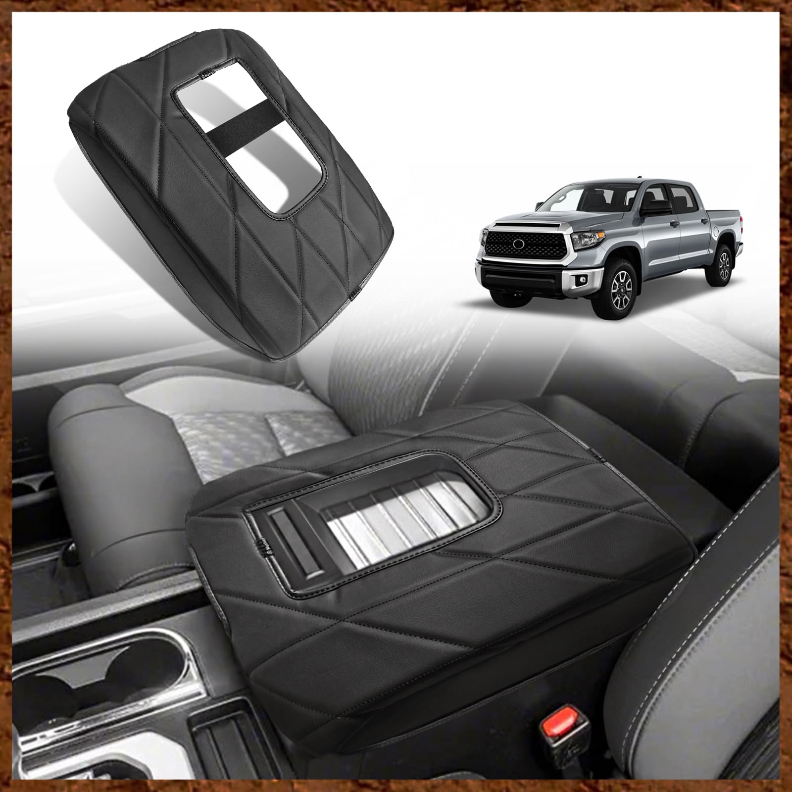 Muslogy Center Console Armrest Cover Compatible With Toyota Tundra 2014-2021 Comfort Armrest Pad Arm Rest Cushion Vegan Leather