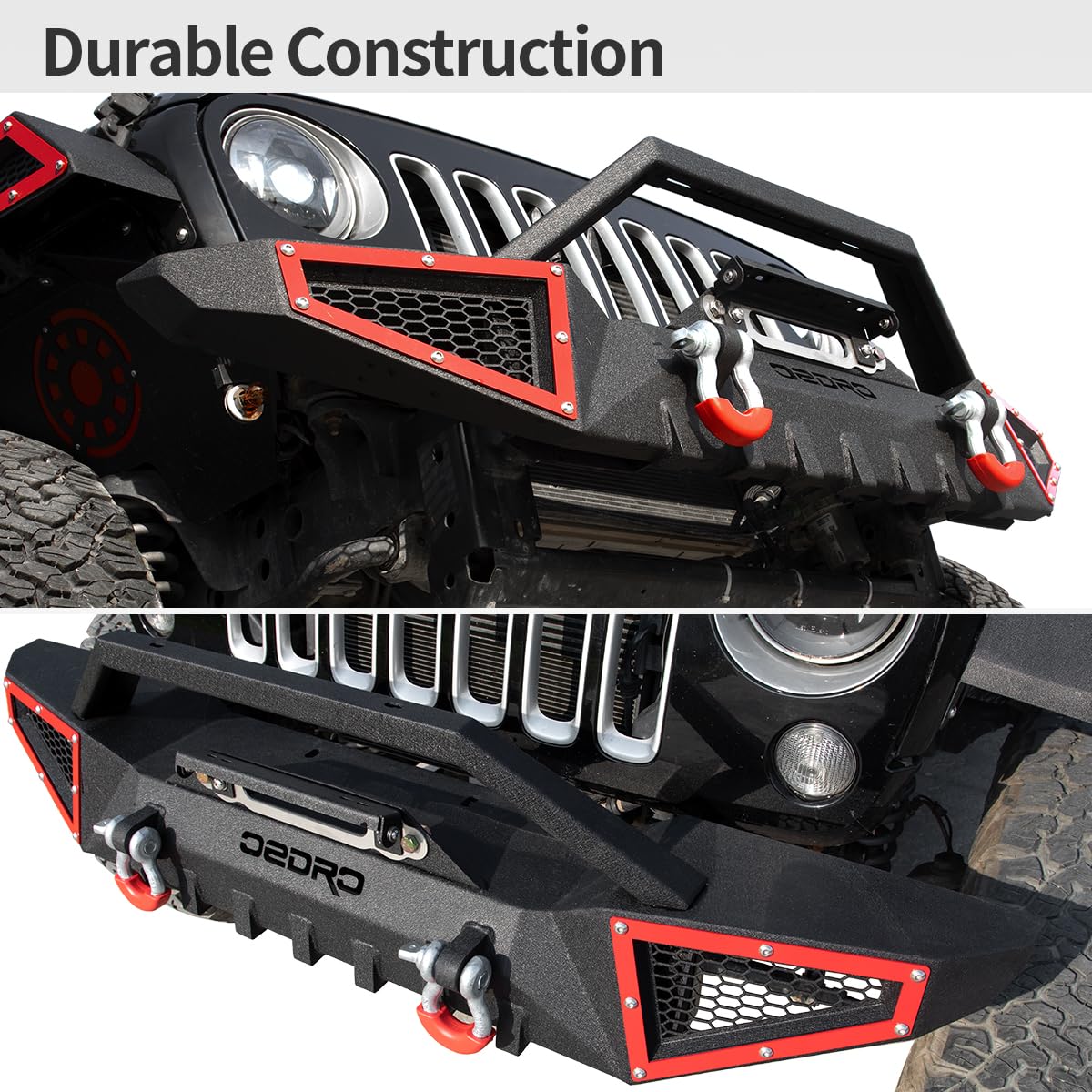 Oedro Front Bumper Compatible With 2007-2025 Jeep Wrangler Jk/Jku Jl/Jlu Gladiator Jt, Rock Crawler Off Road Full Width Bumper With Winch Plate Mounting & 2 X D-Rings