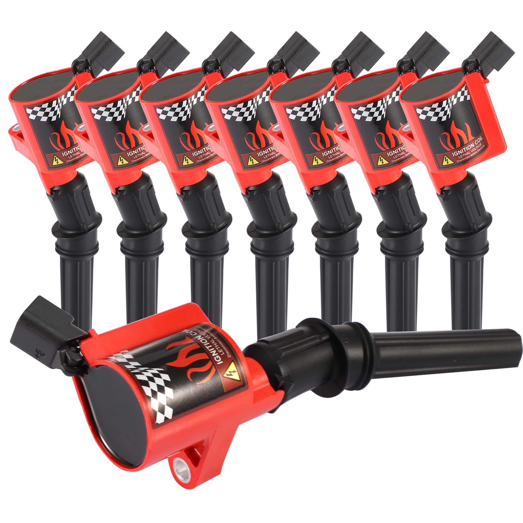 DG508 Ignition Coil Pack High Engine 8 PCS Ignition Coil Curved Boot for Ford E150 E250 E550 F150 F250 F550 4.6L 5.4L 6.8L V8 V1